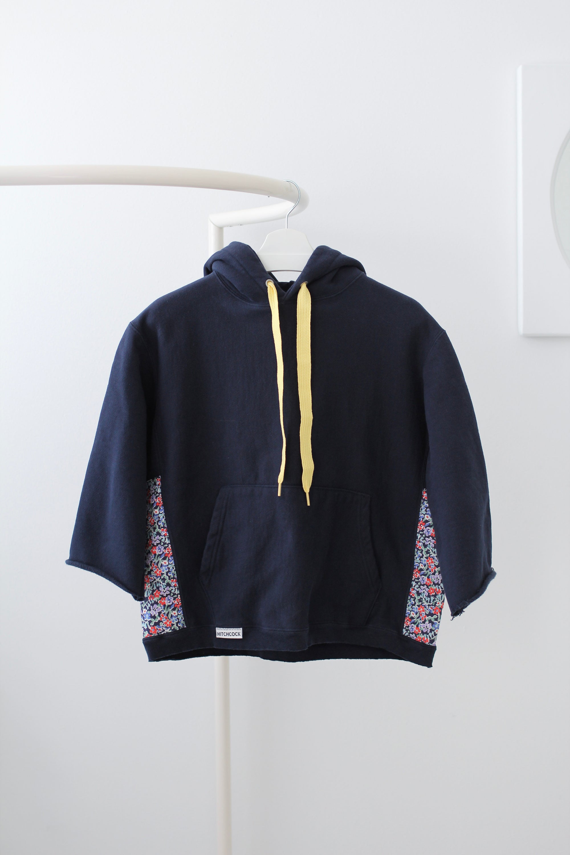 Medium Navy Hoodie with Purple and Red Floral