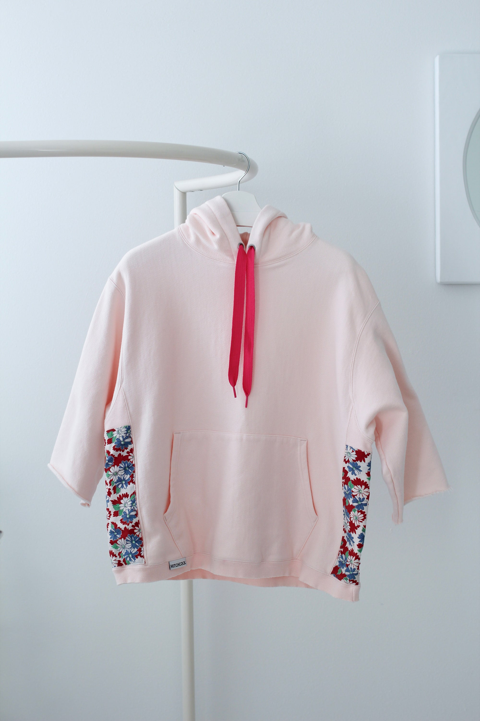 Large Blush Pink Hoodie with Red Floral