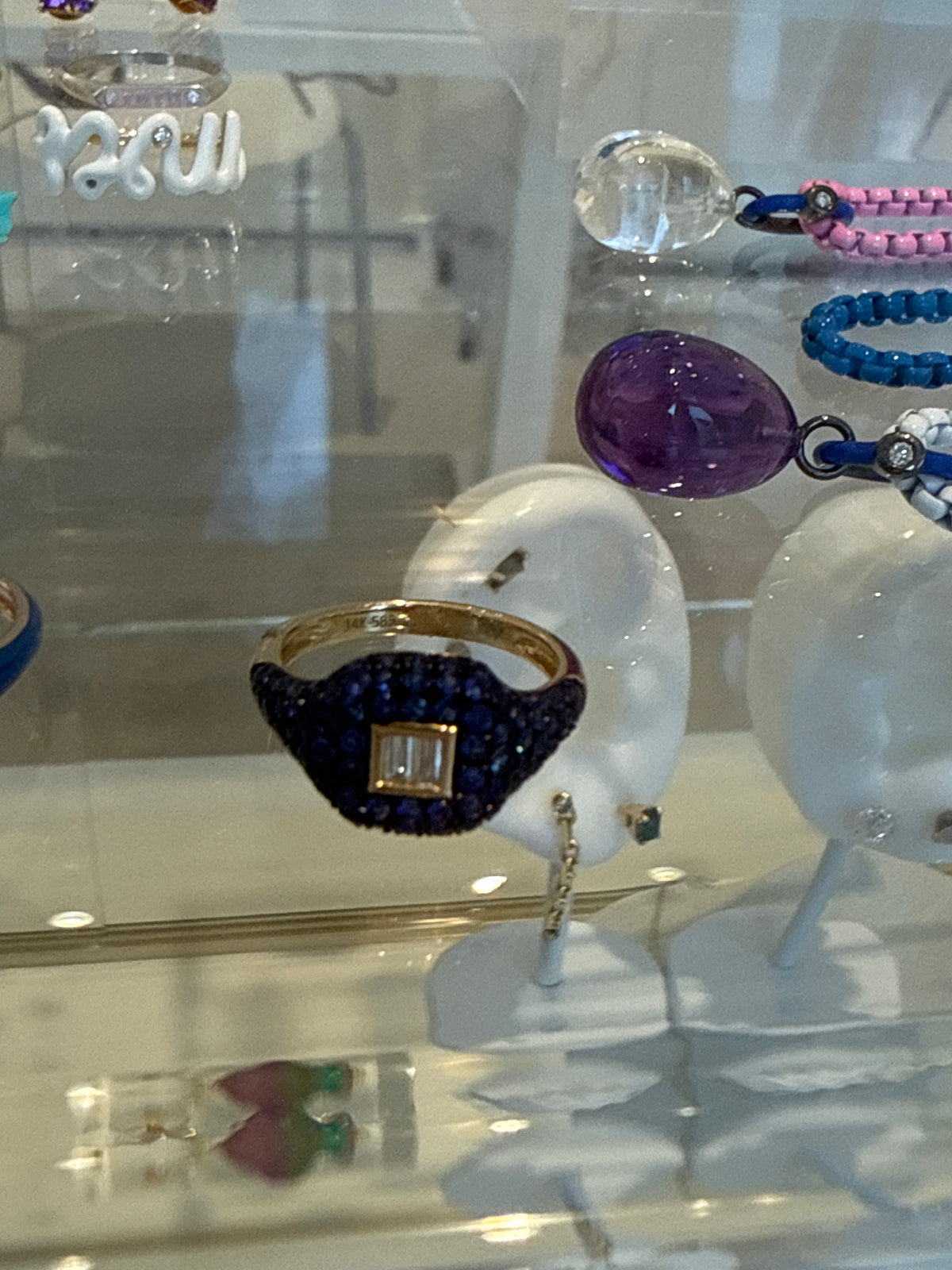 Sapphire Diamond Pinky Signet Ring 14k