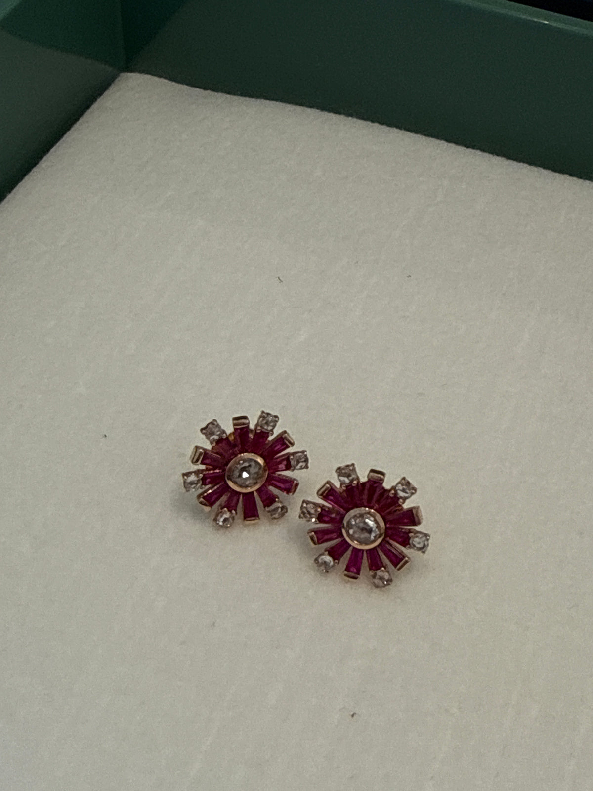 Ruby Diamond Starburst Studs 18k
