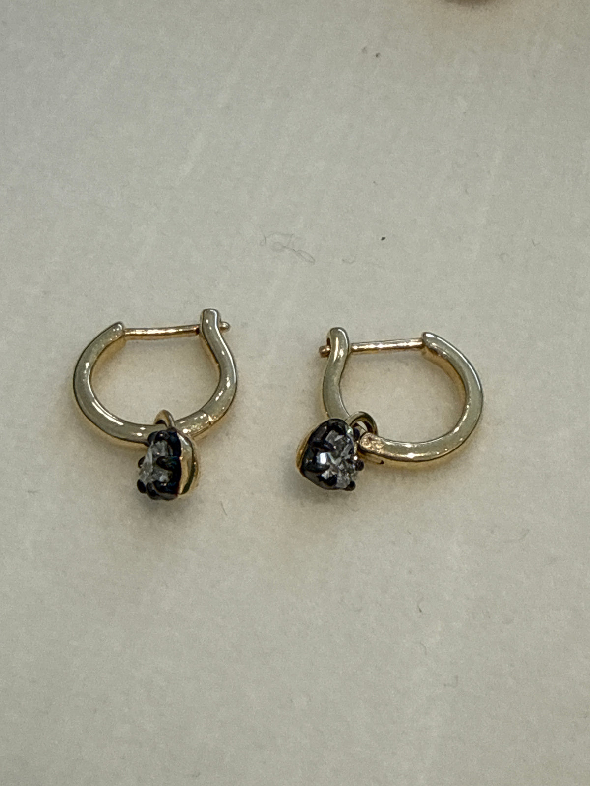 Diamond Heart Dangle Hoops 14k .66carats