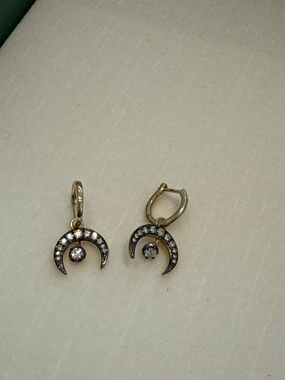Crescent Moon Diamond Hoops 14k .84carats