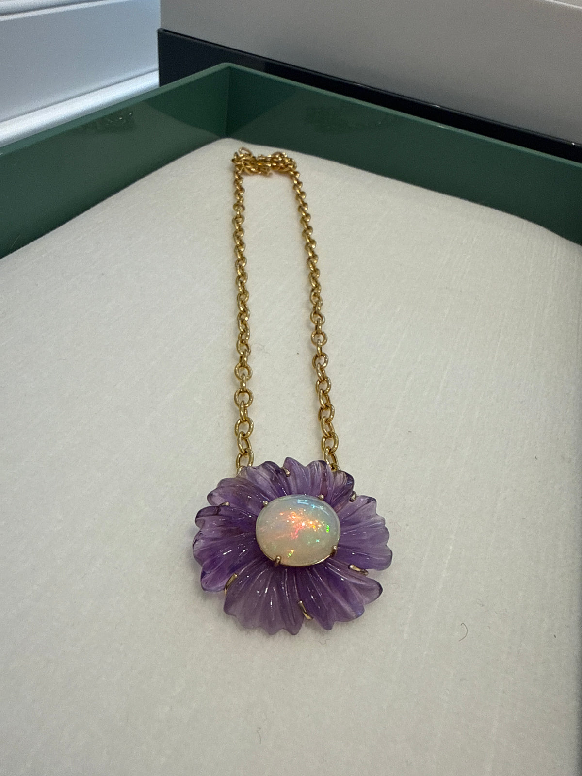Carved Amethyst Flower Opal Necklace