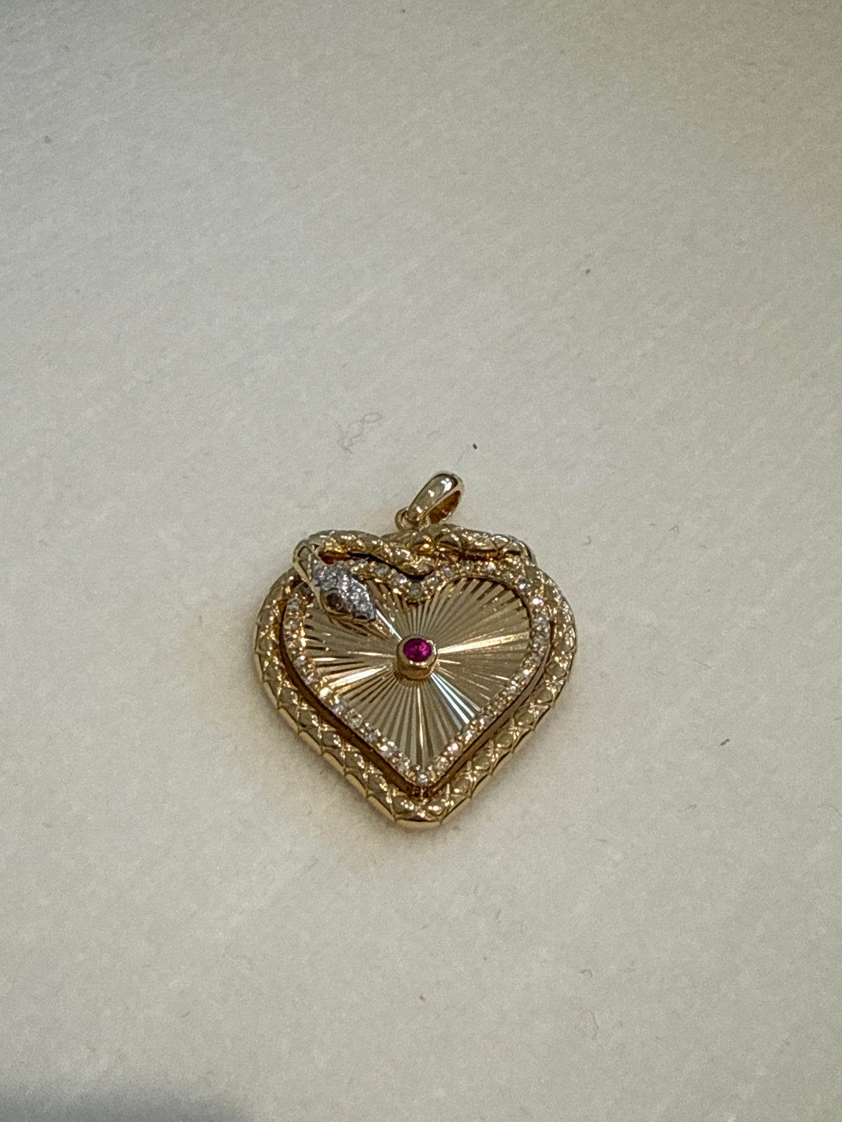 Ruby Diamond Snake Heart Pendant 18k