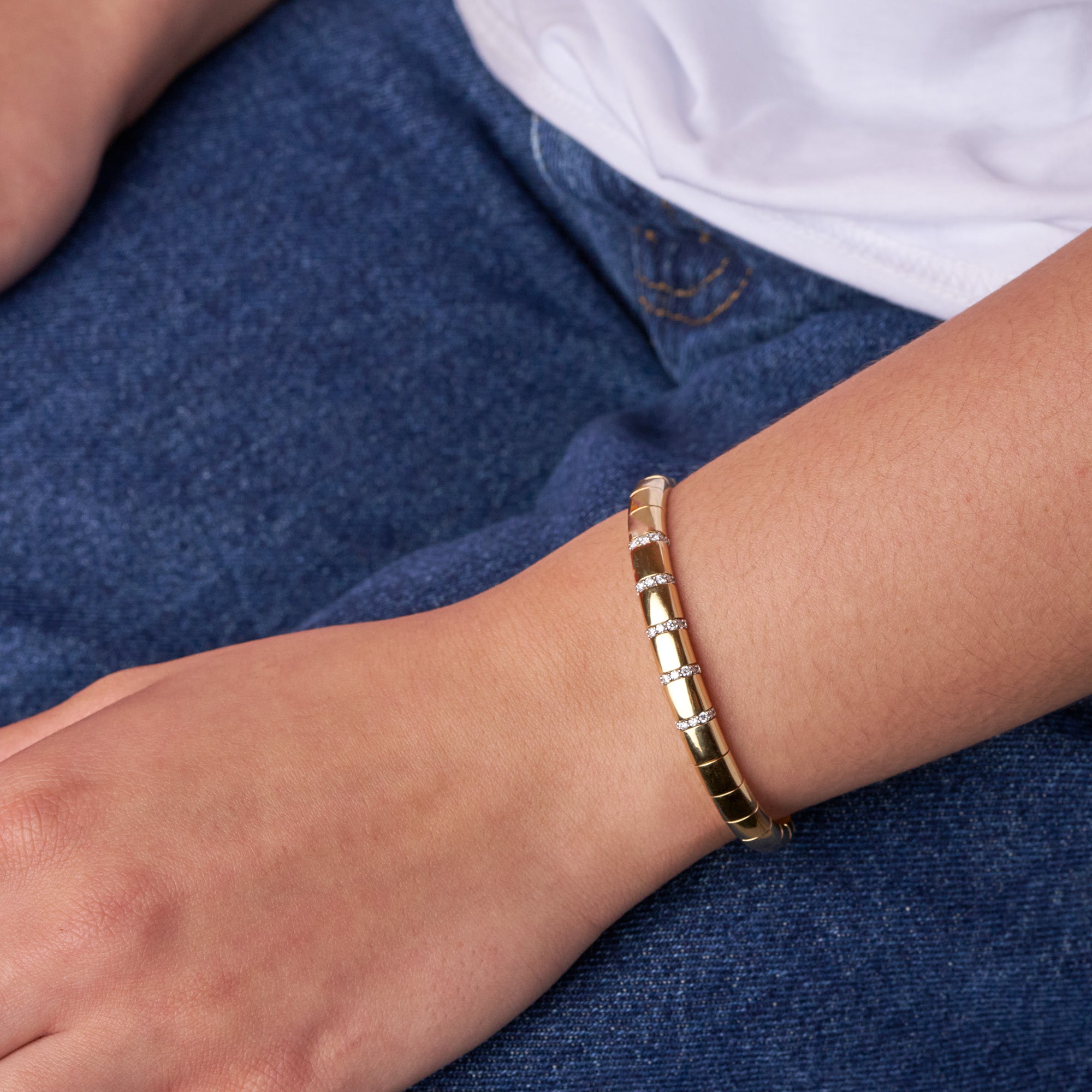 Expandable Gold Bead Diamond Accent Bracelet