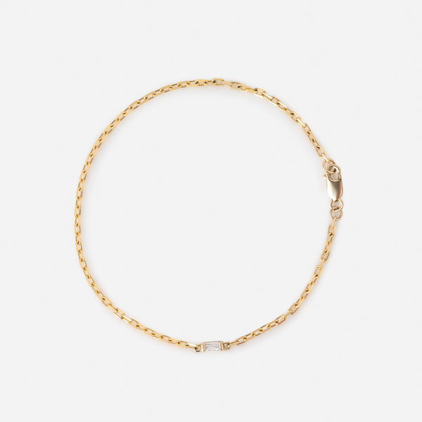 14K Chain and Single Diamond Baguette Bracelet