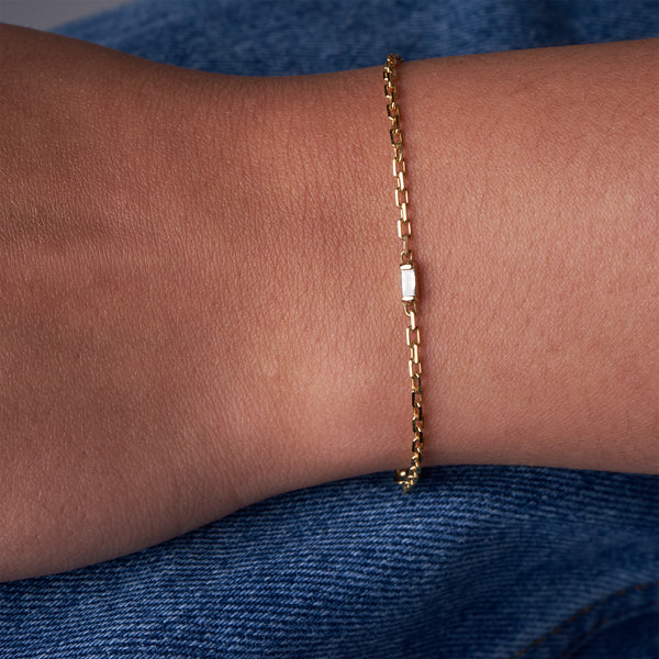 14K Chain and Single Diamond Baguette Bracelet