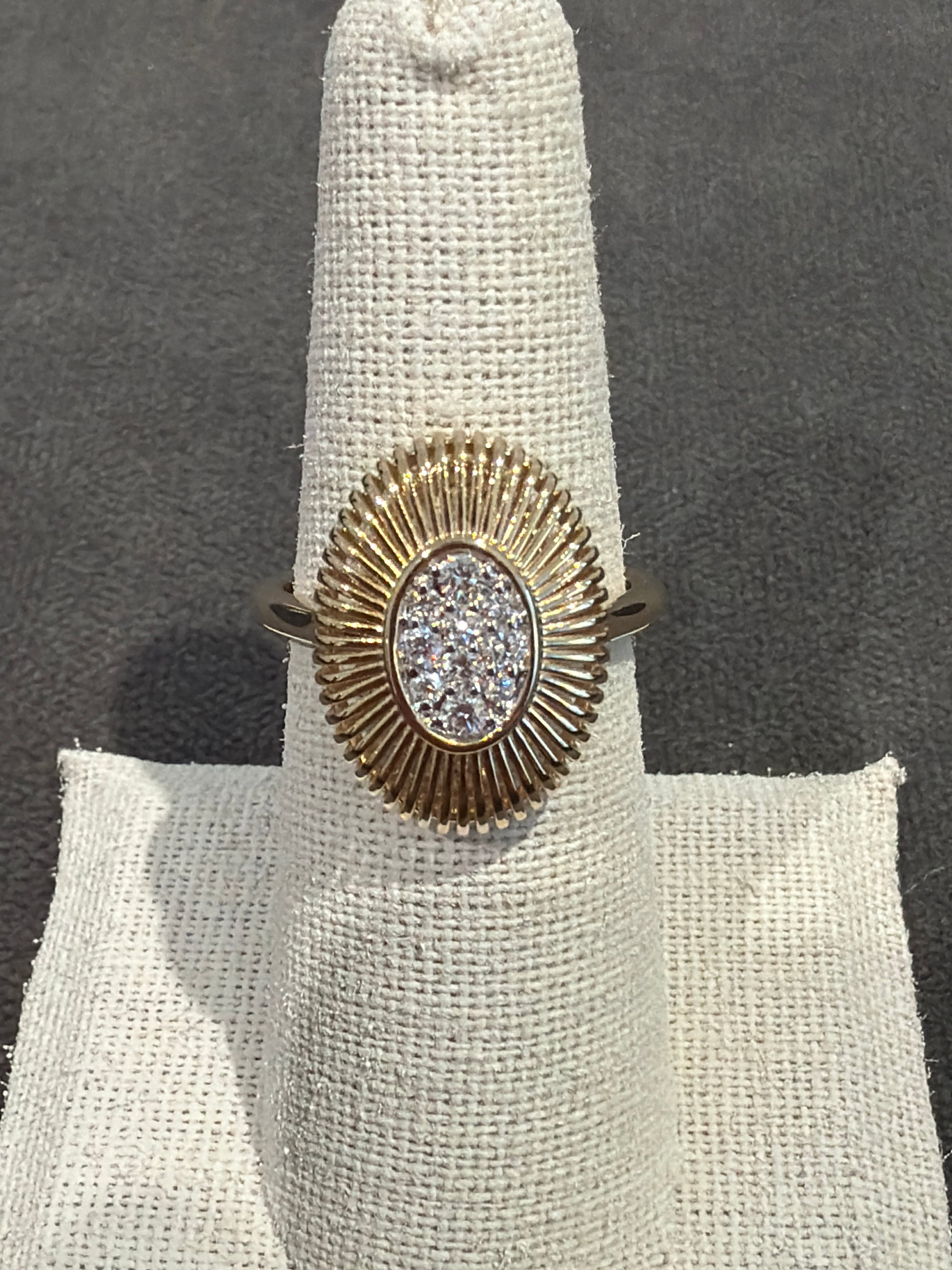 14k textured diamond dome ring oval