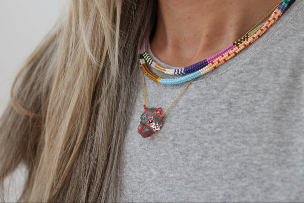Acrylic Pink Jaguar Necklace