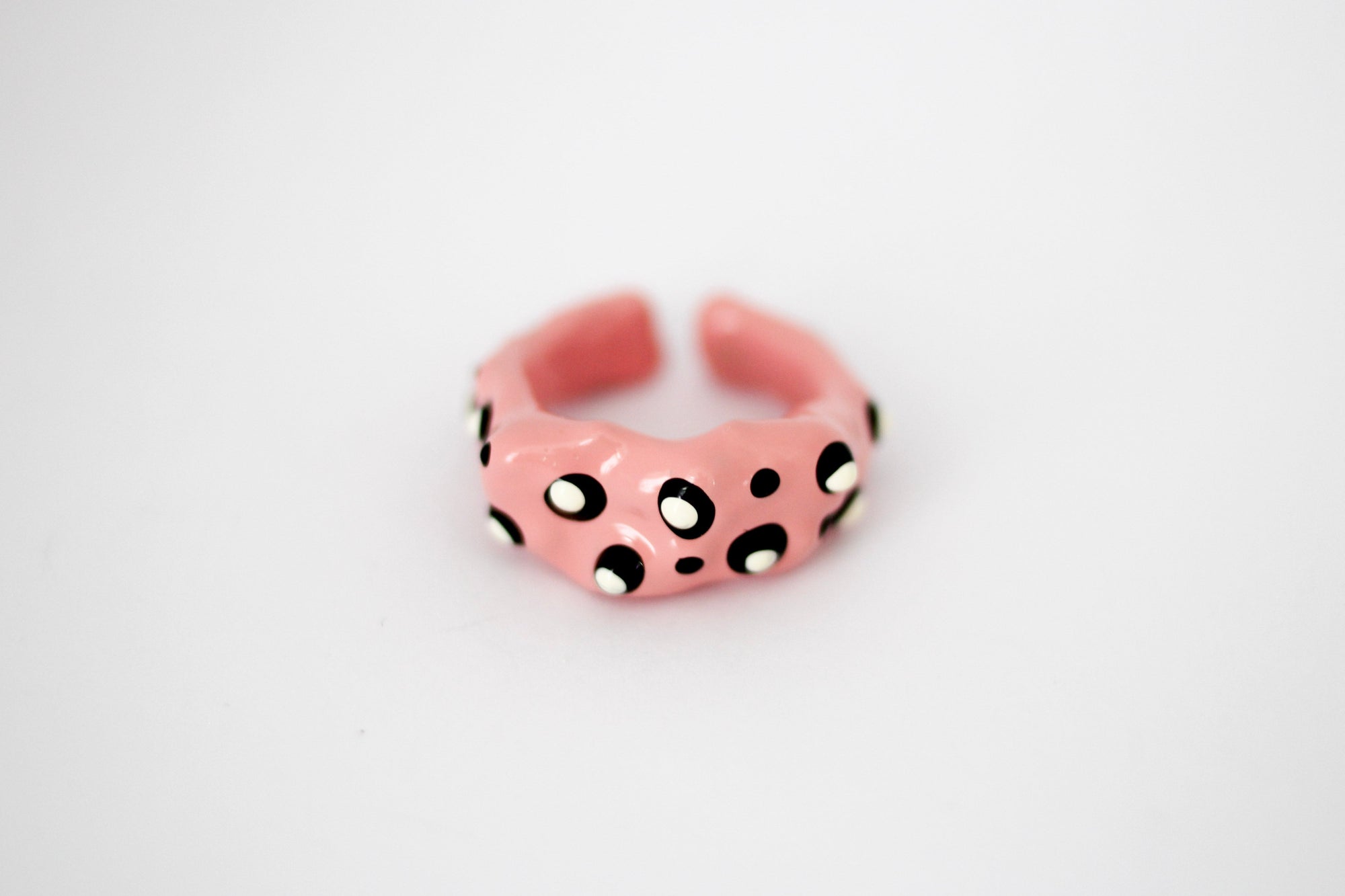 Enamel Pink Dots Freeform Ring
