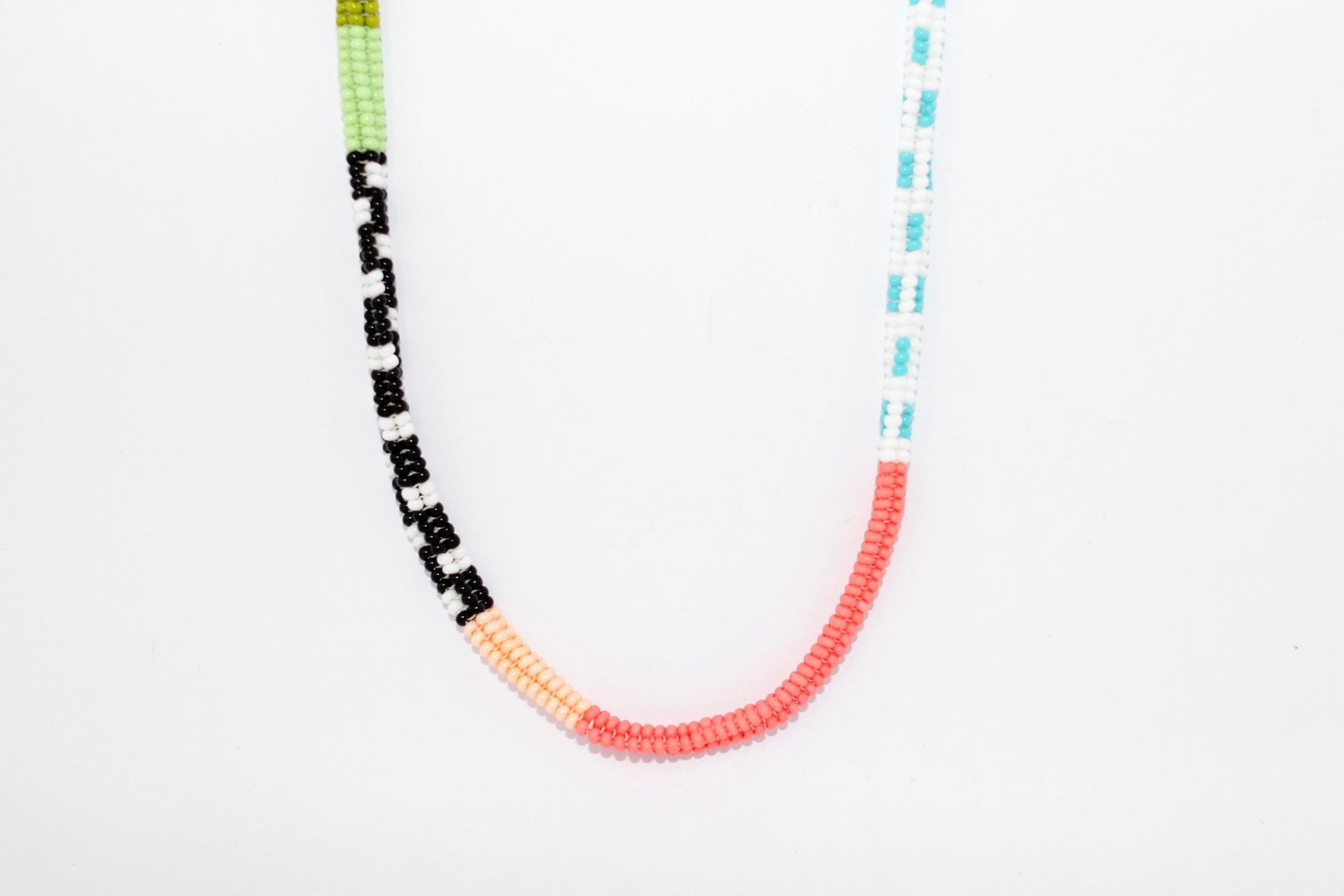 Peach, Black & White Beaded Necklace