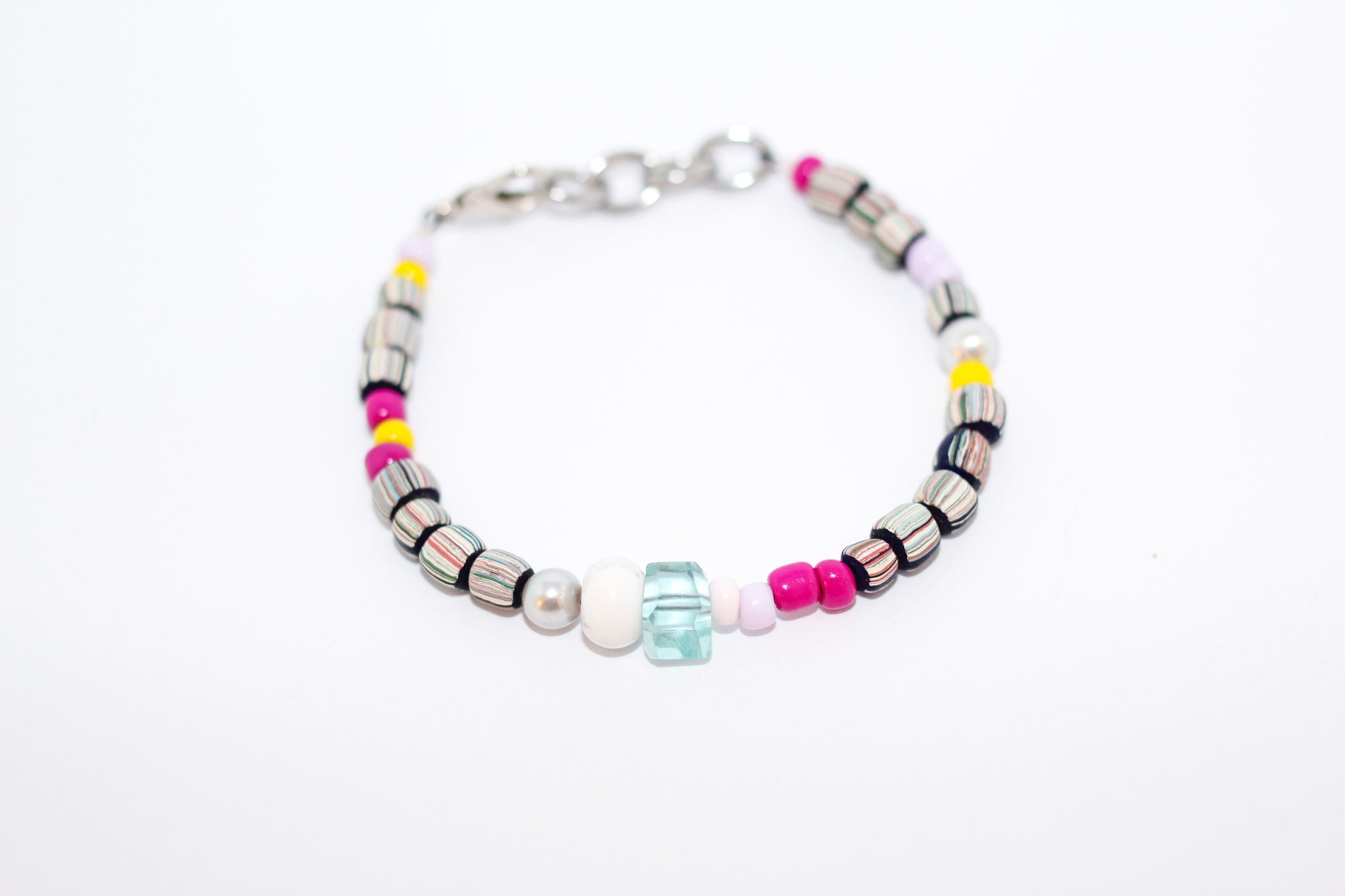 Magenta/Yellow Beaded Bracelet