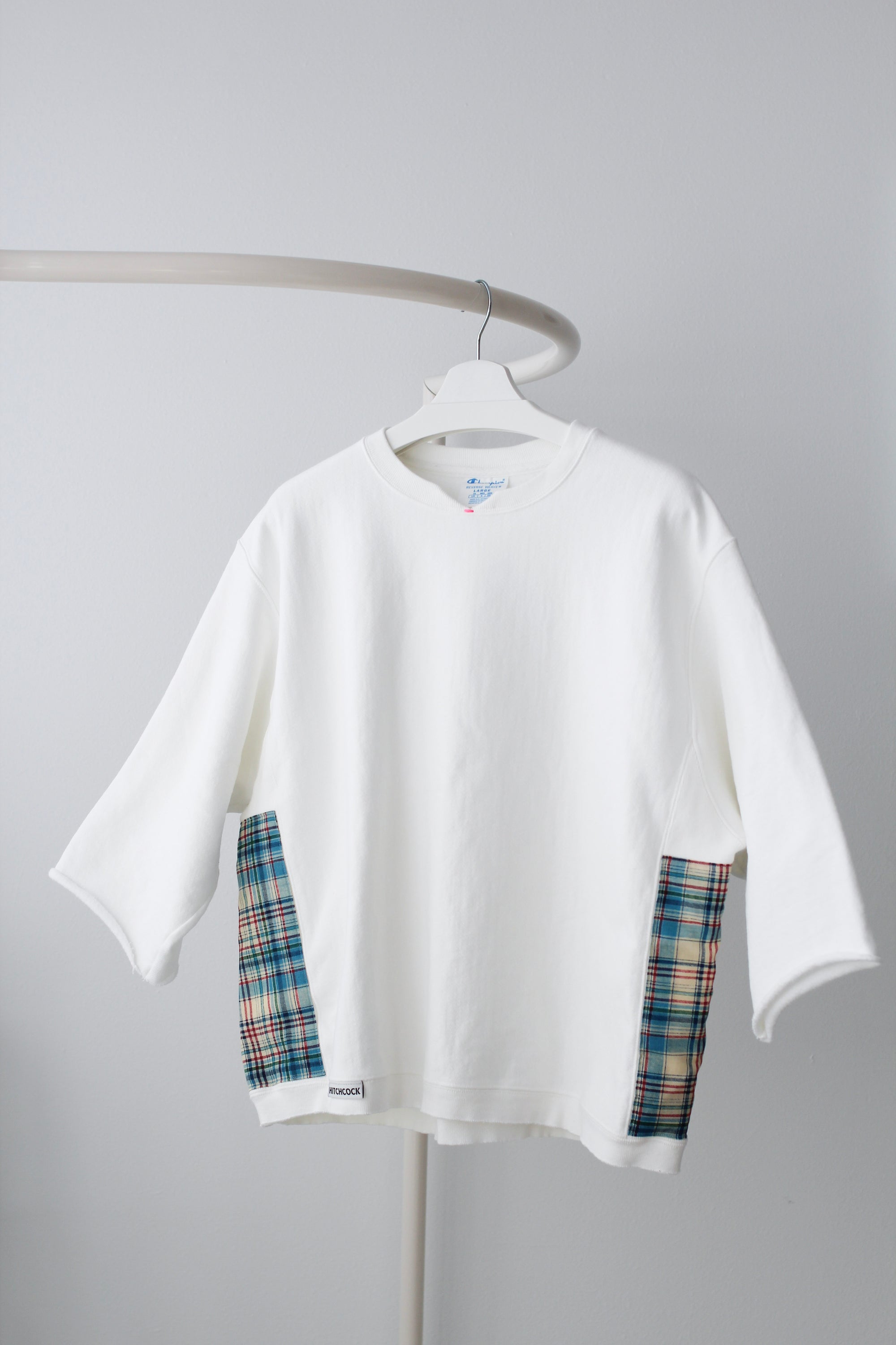 Large White Crewneck with Faded Plaid