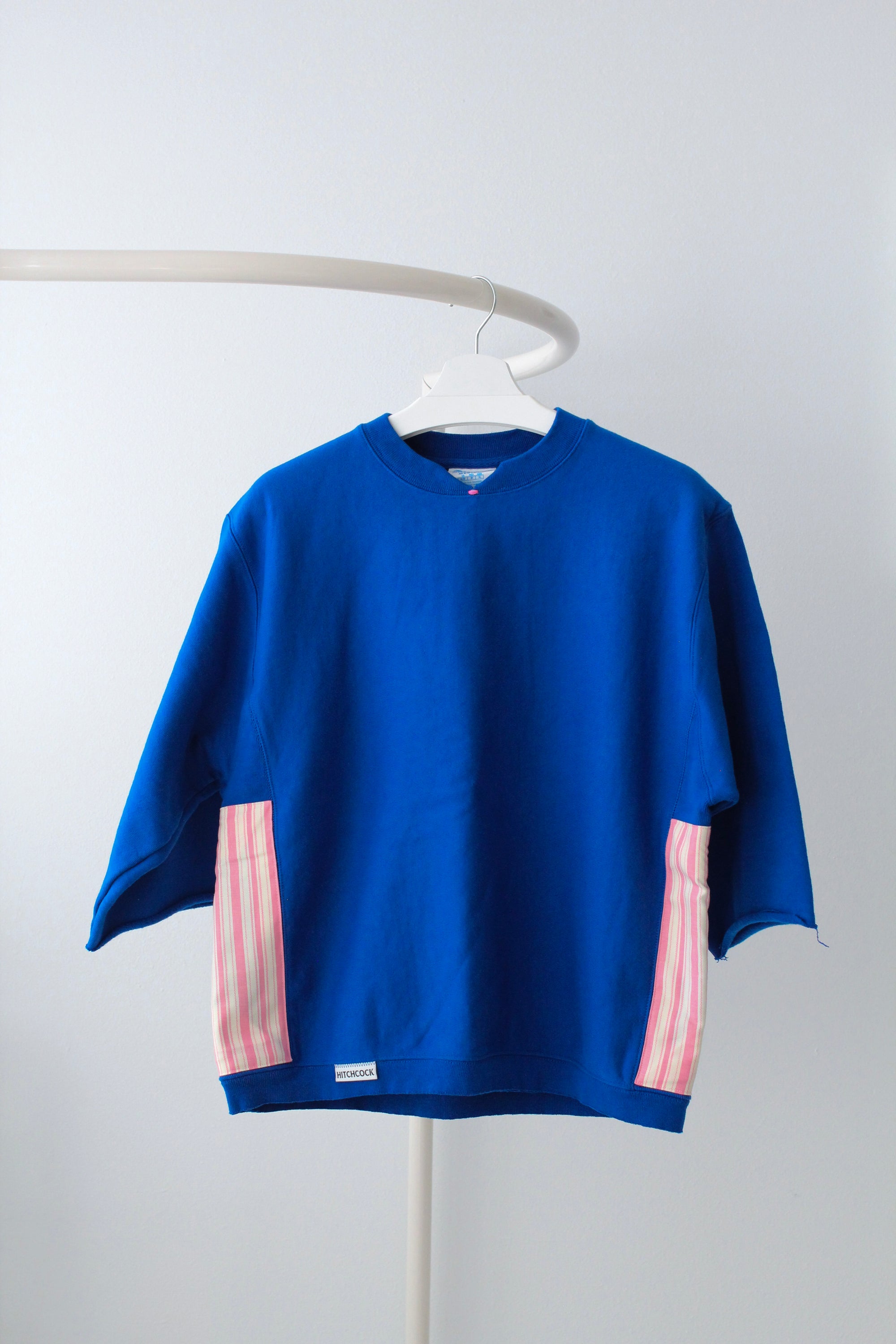 Medium Cobalt Crewneck with Pink Stripes
