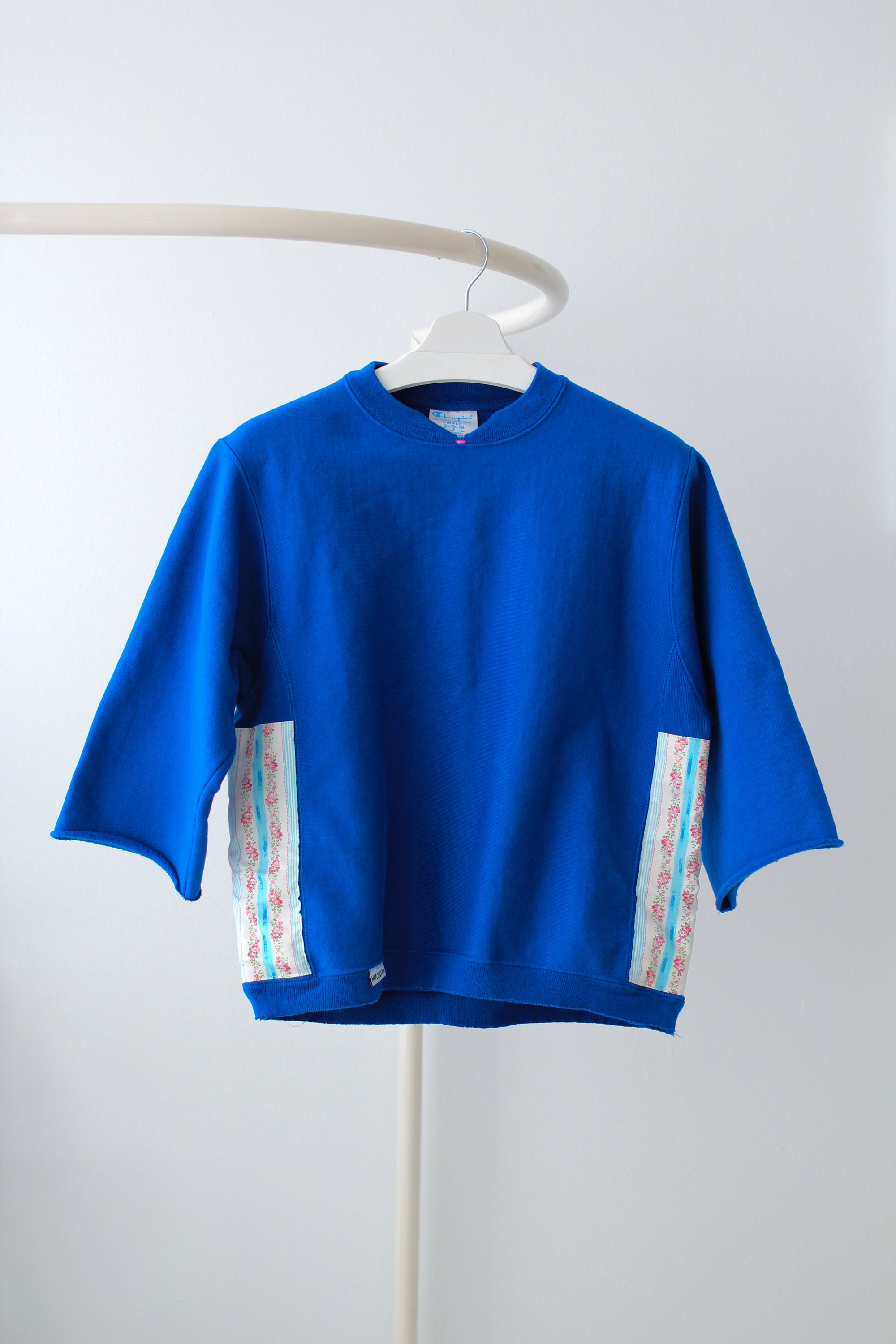 Small Cobalt Crewneck with Floral Stripes