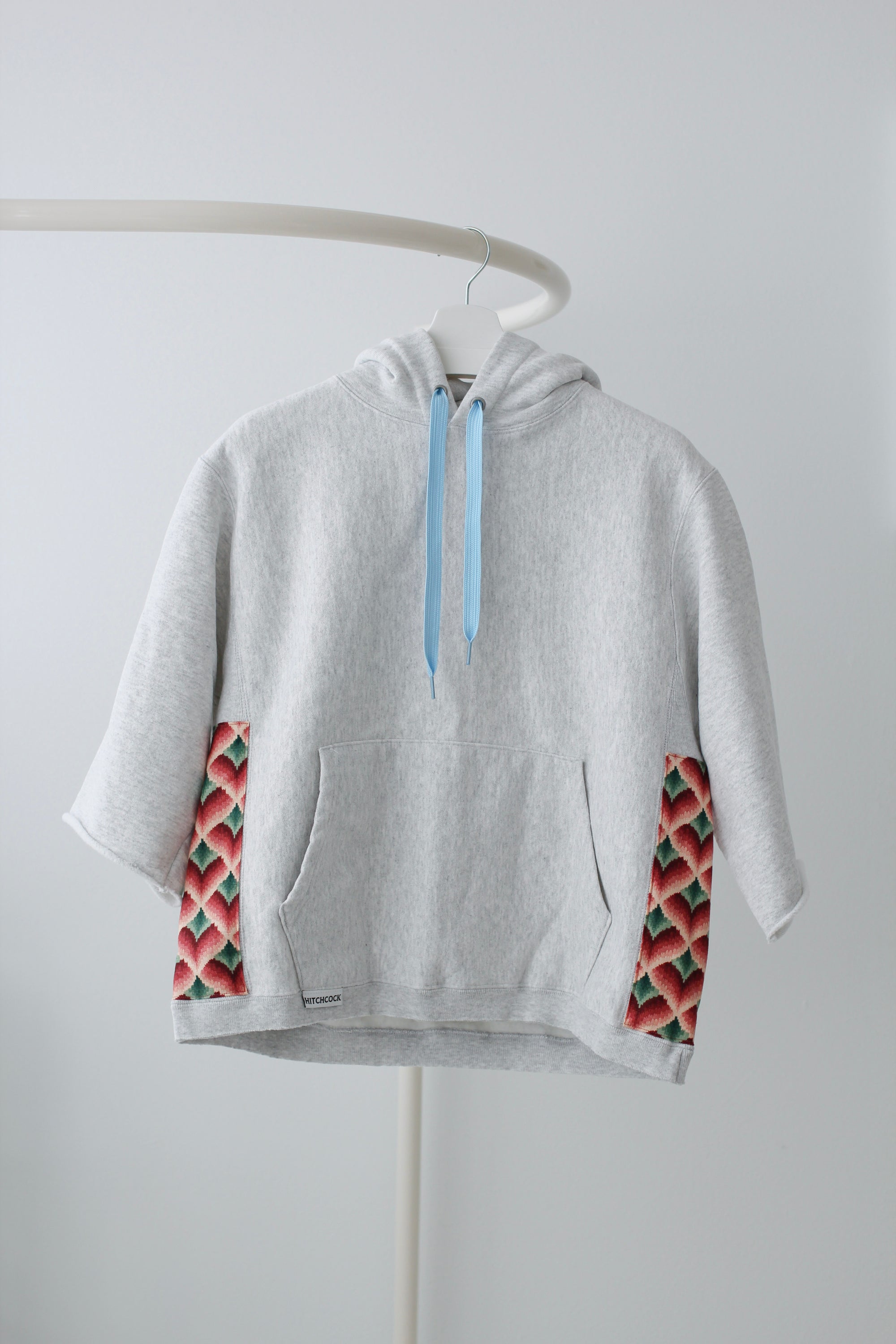 Medium Heather Gray Hoodie with Pink and Green Bargello