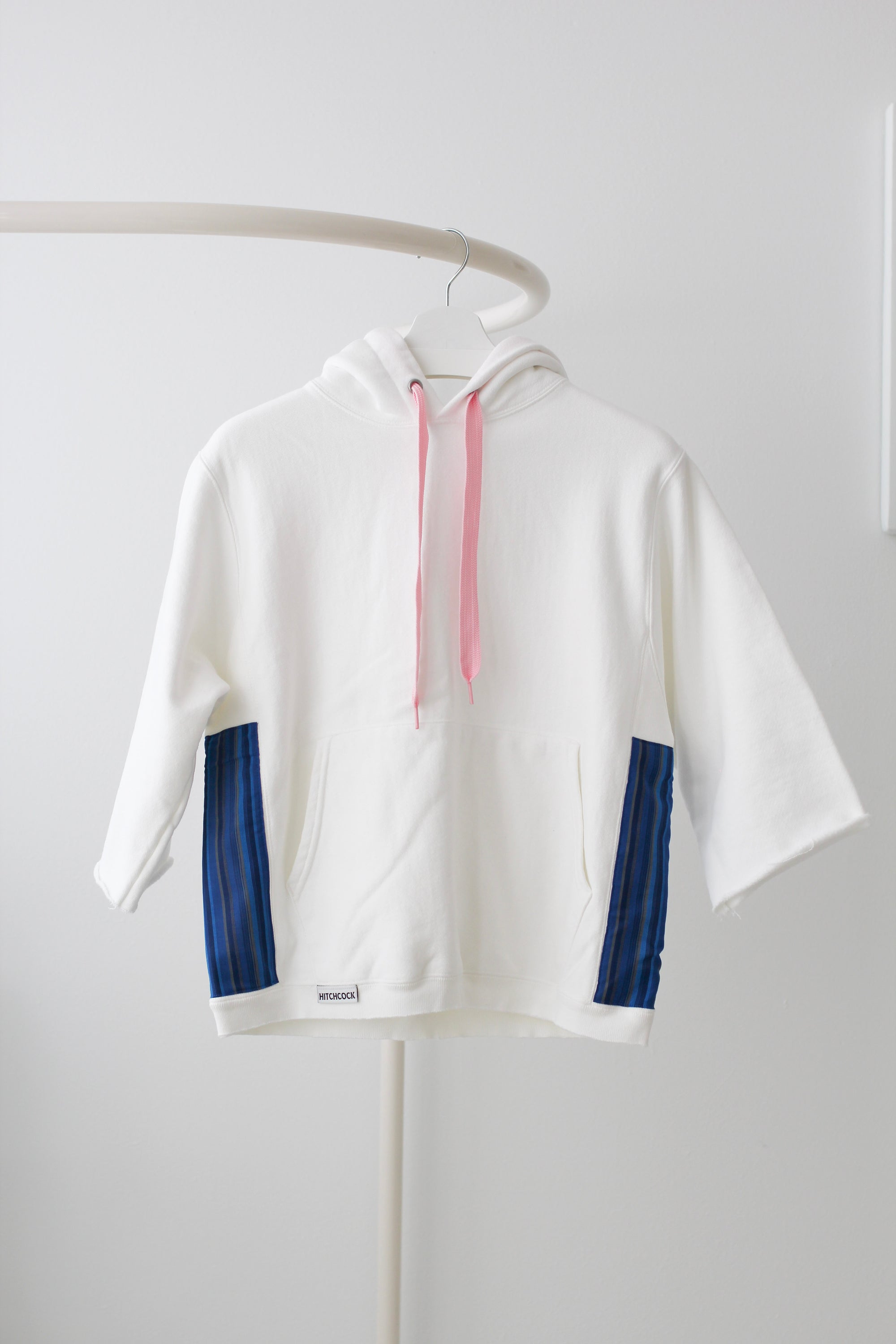 Small White Hoodie with Blue Stripes