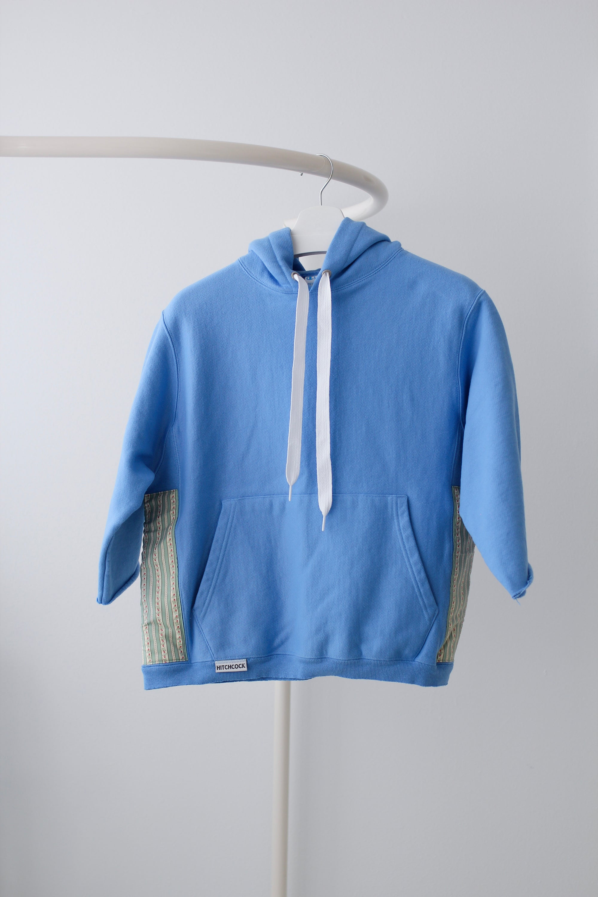 Small Light Blue Hoodie with Green Floral Stripes