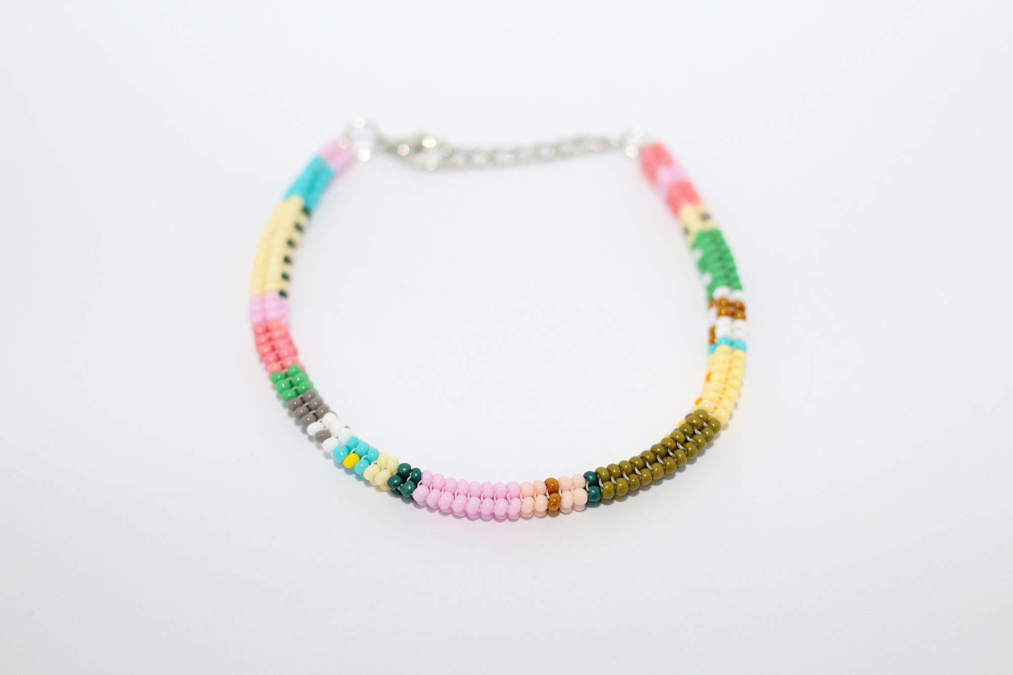Olive & Pink Beaded Bracelet