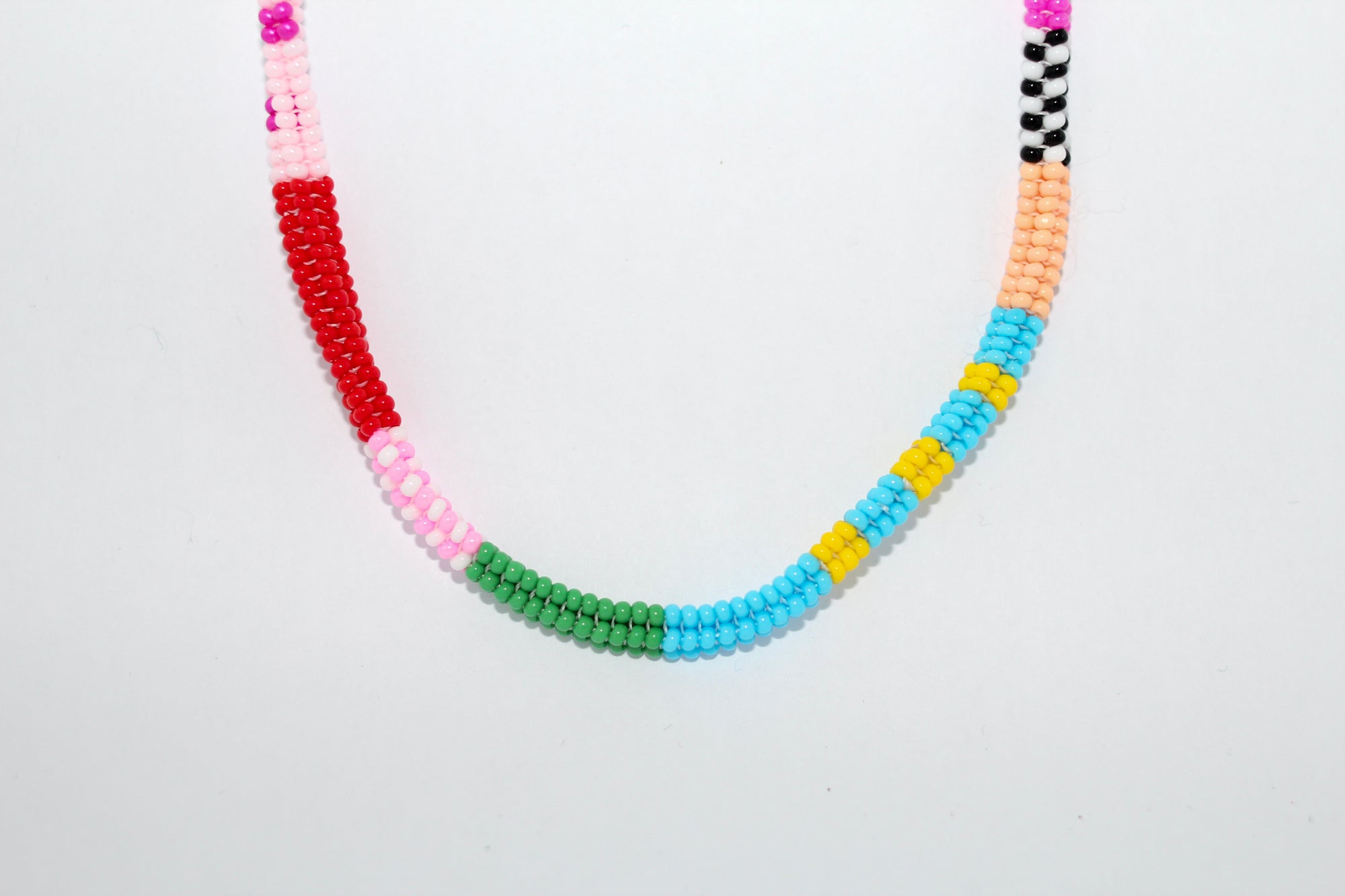 Turquoise & Yellow Stripe Beaded Necklace