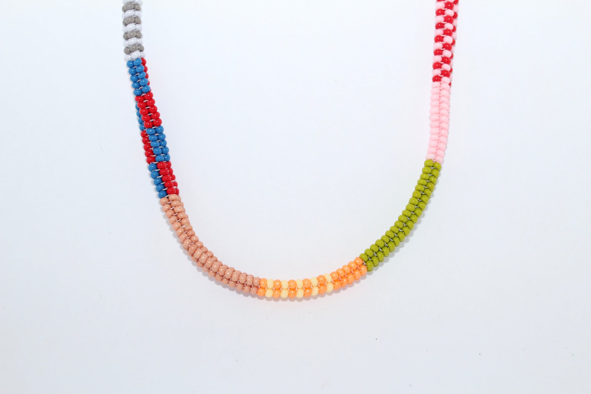 Pale Green & Tangerine Beaded Necklace