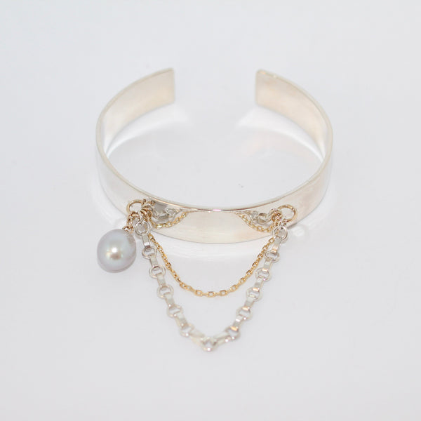 Sterling Silver Pierced Pearl Cuff
