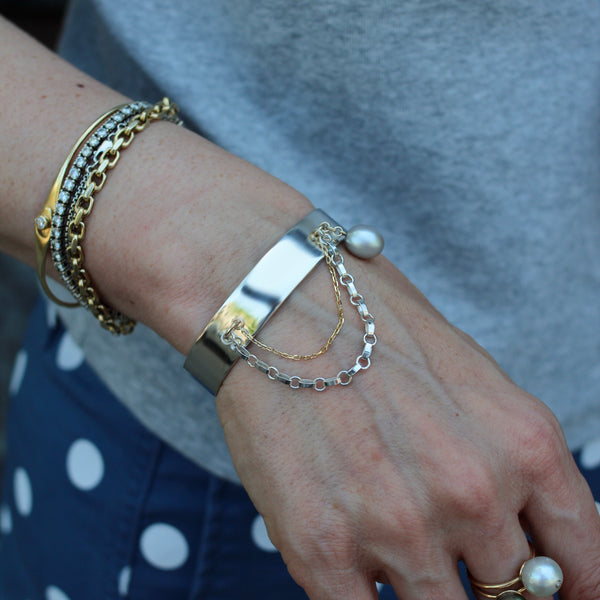 Sterling Silver Pierced Pearl Cuff