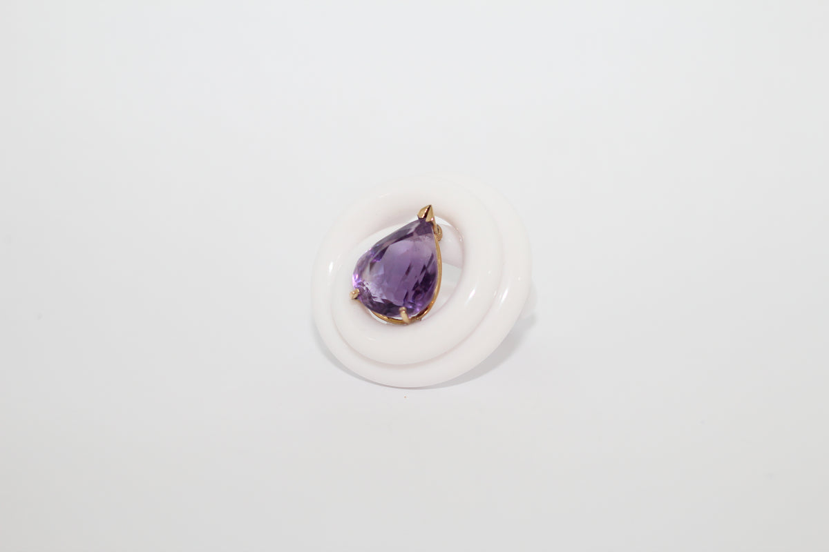 White Acrylic Amethyst Cocktail Ring