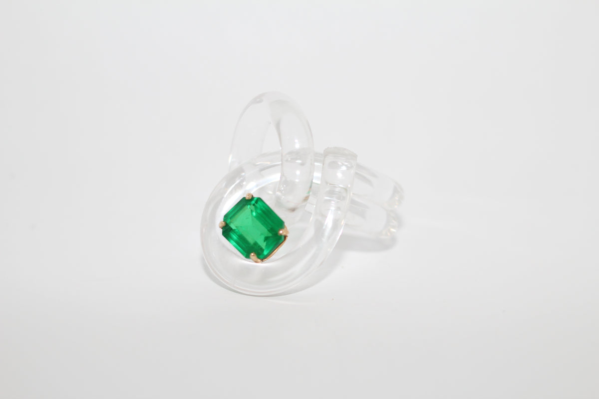 Clear Acrylic Green Synthetic Tourmaline Cocktail Ring