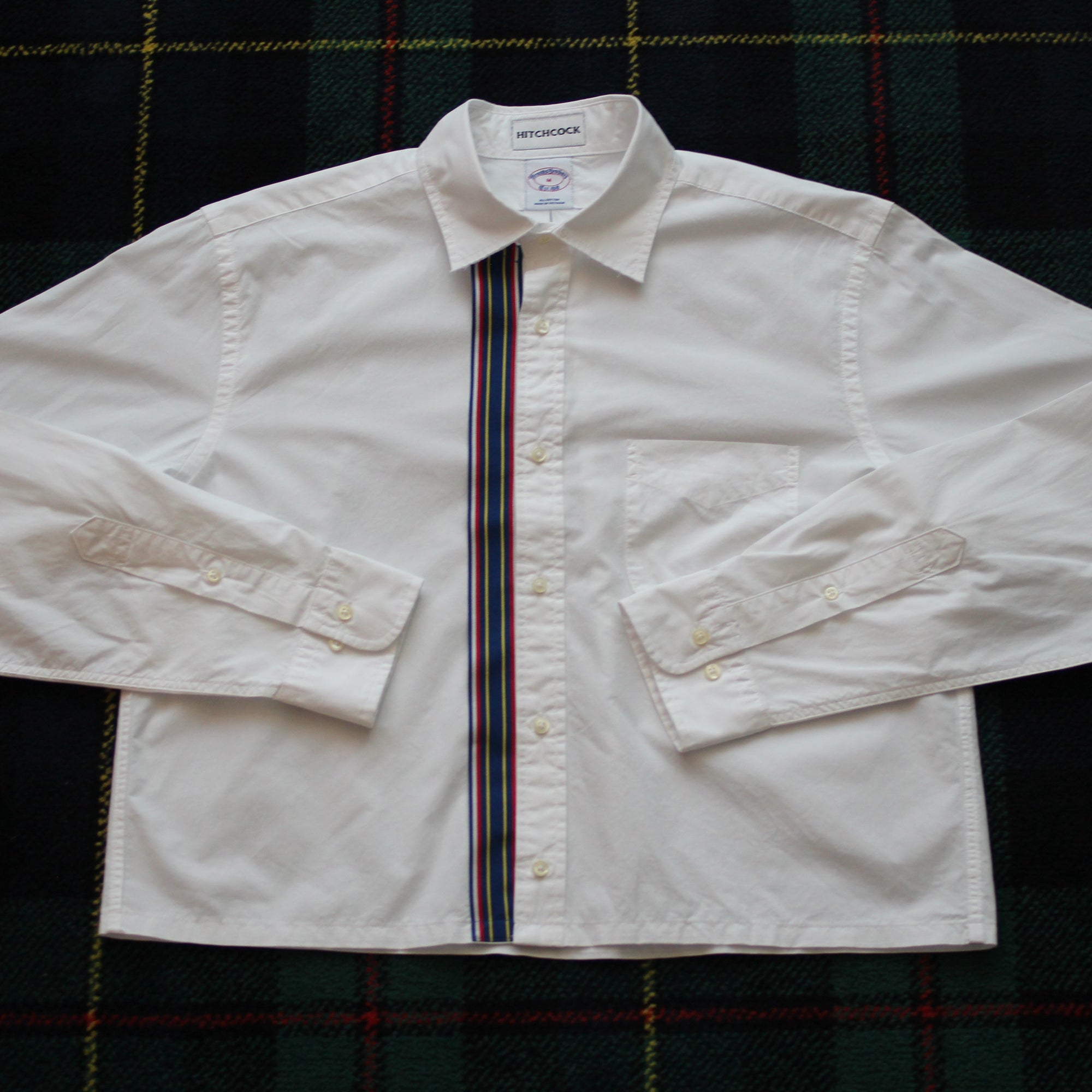 Medium White Shirt with Navy Ribbon Accent