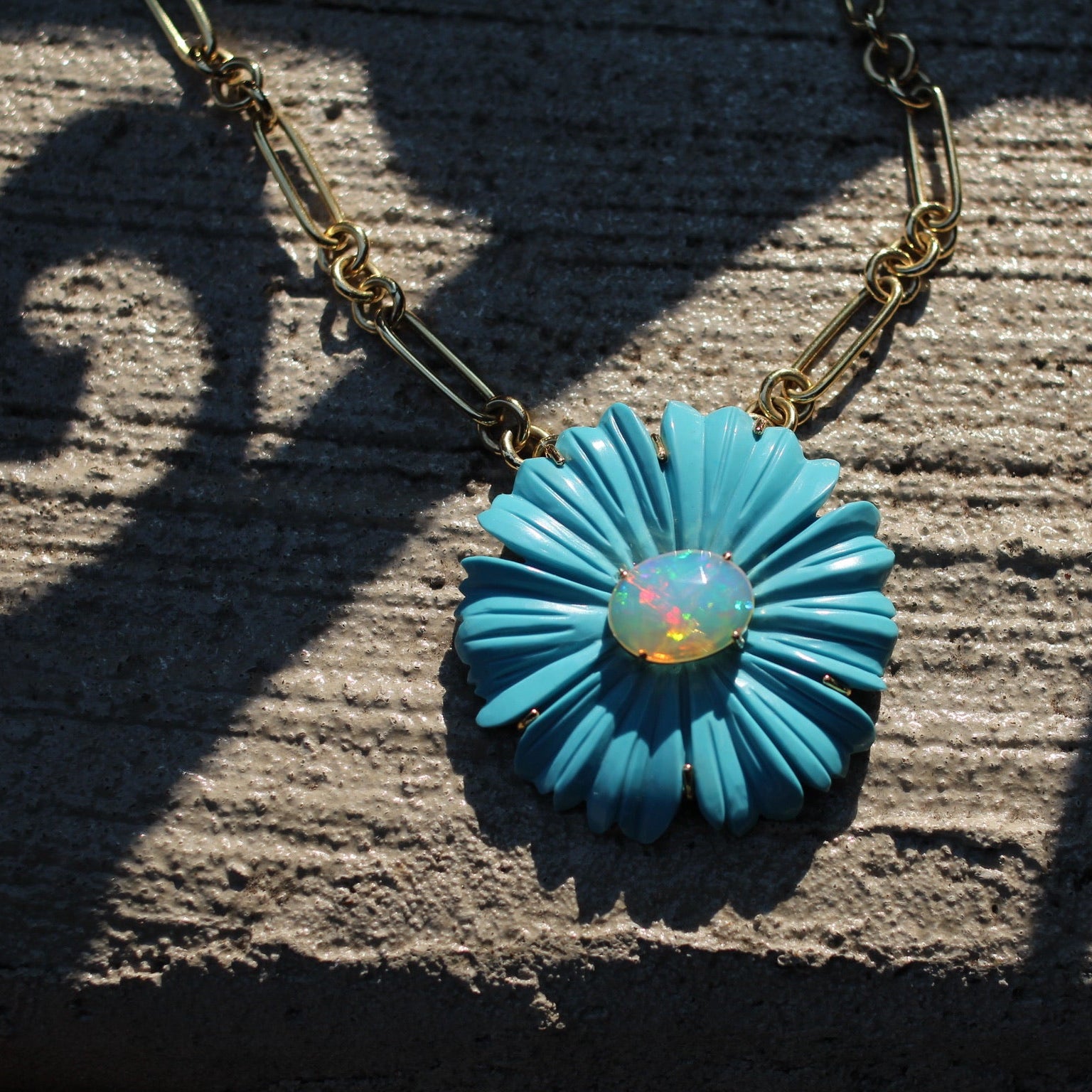Turquoise & Opal Flower Necklace