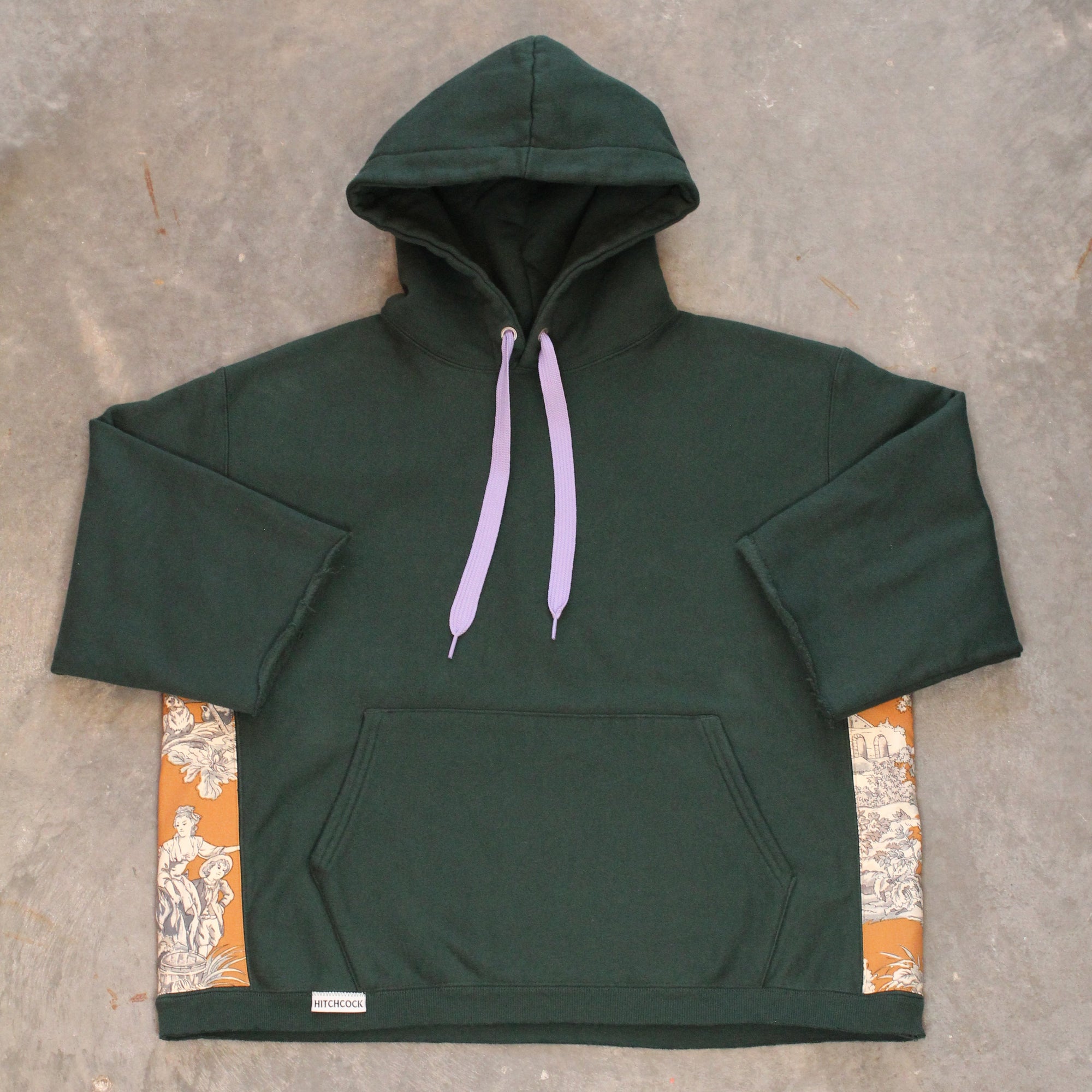 Large Forest Green Hoodie with Orange Toile