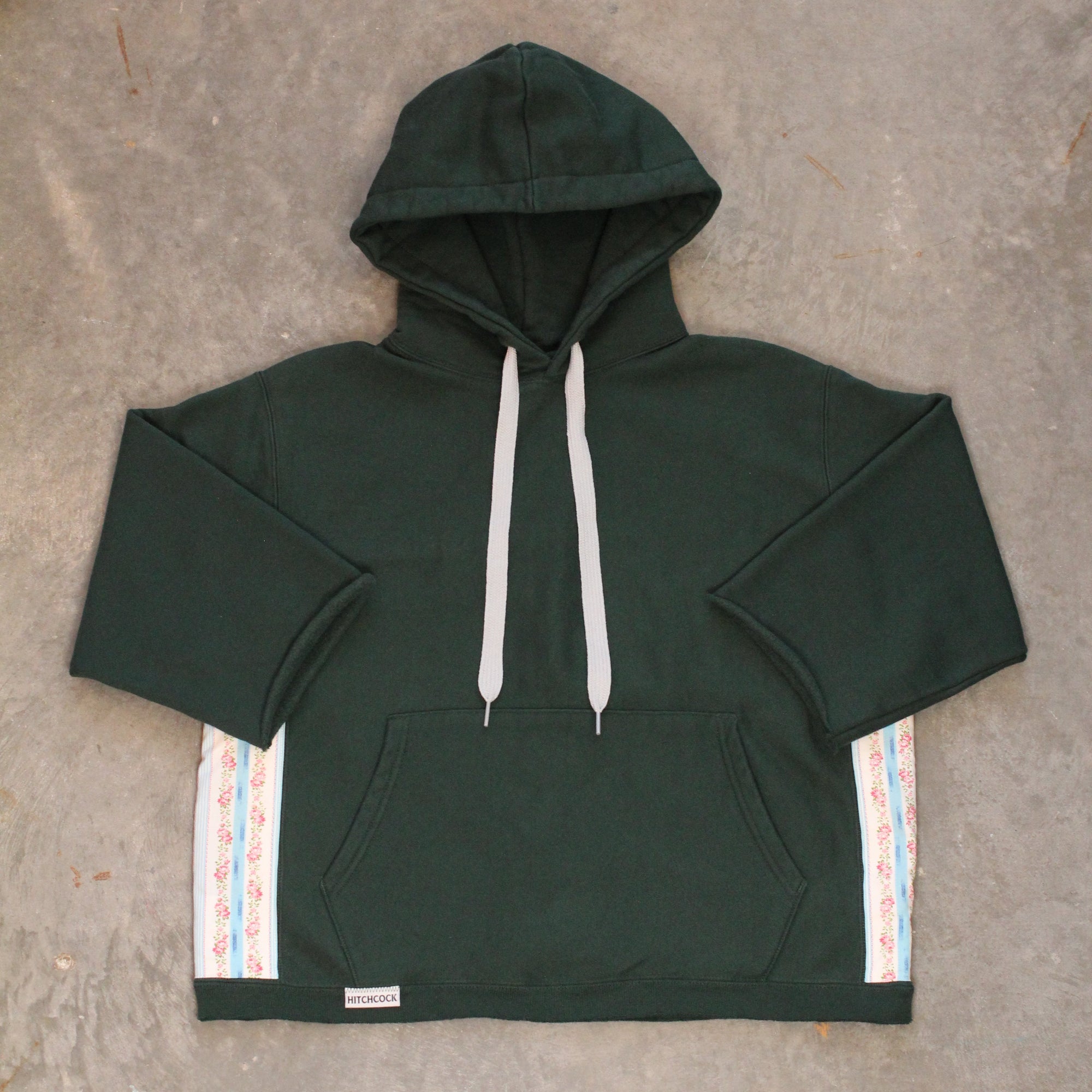 Medium Forest Green Hoodie with Baby Blue Floral