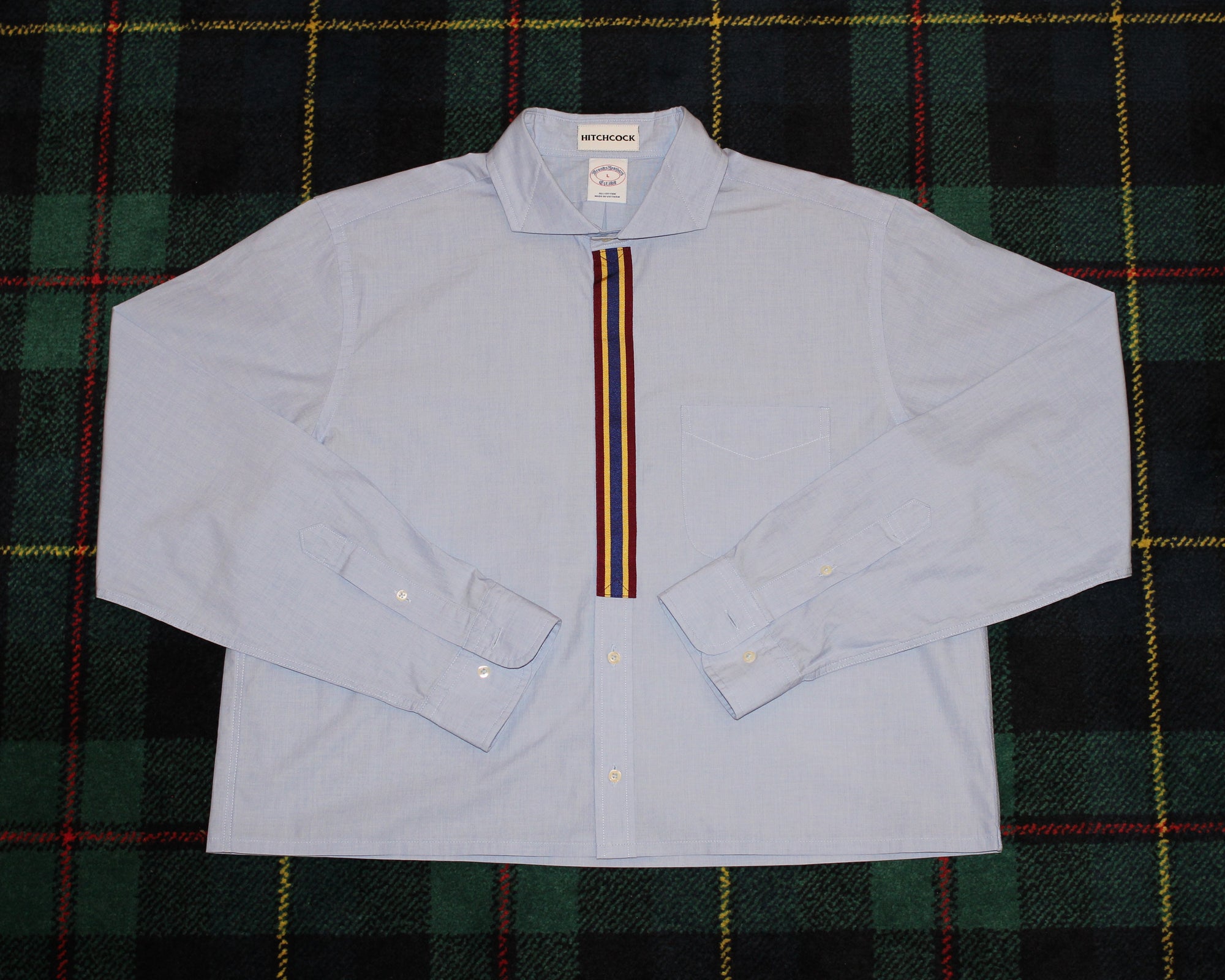 Cropped Heather Blue Ribbon Placket Shirt