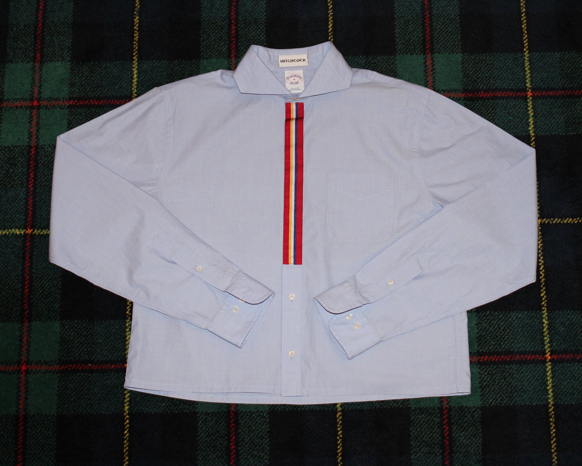Cropped Heather Blue Ribbon Placket Shirt