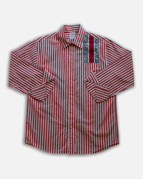 Hitchcock x Fred Hutch Red Striped with Blue Floral Ribbon Pocket Shirt