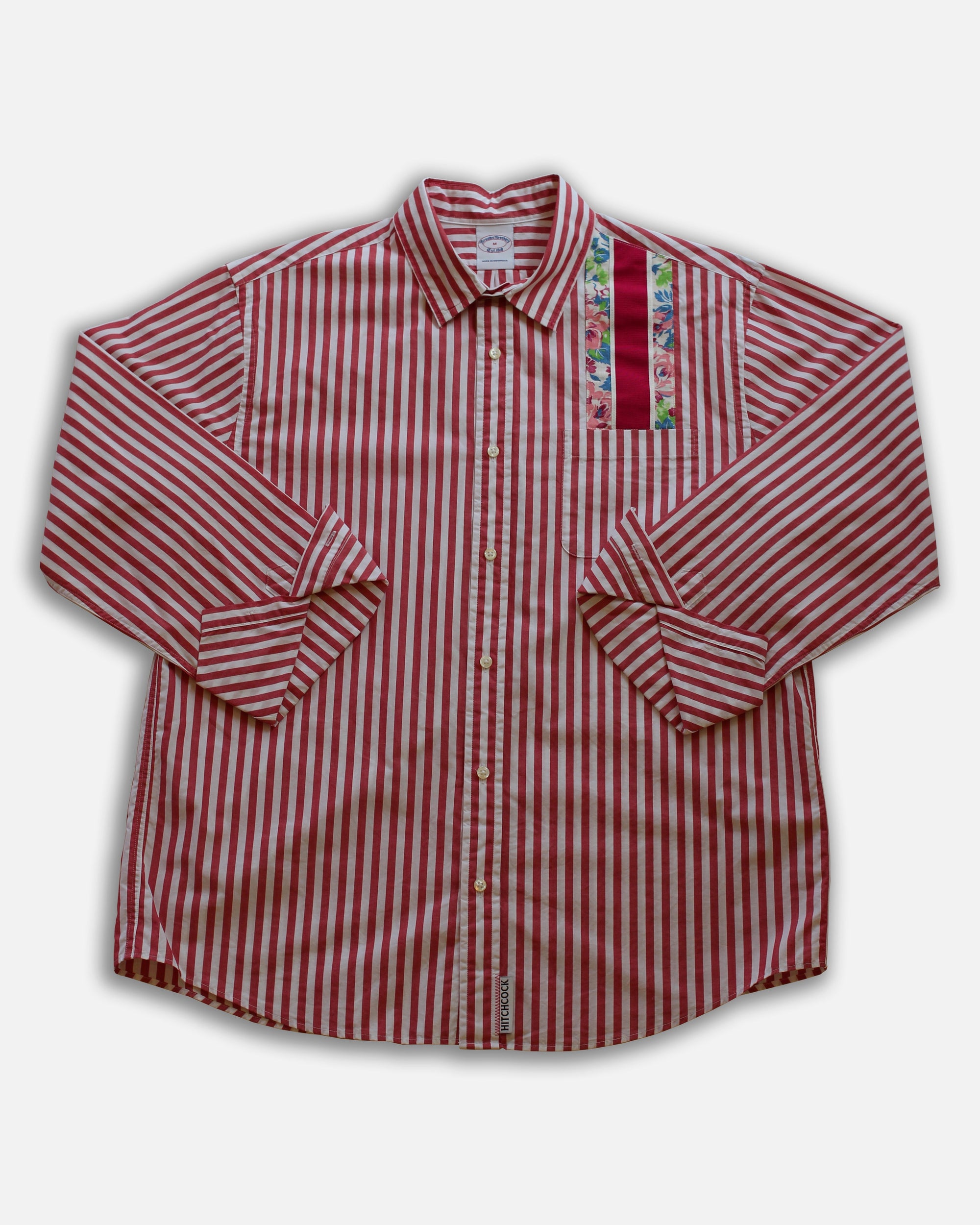Hitchcock x Fred Hutch Red Striped with Pink Floral Ribbon Pocket Shirt
