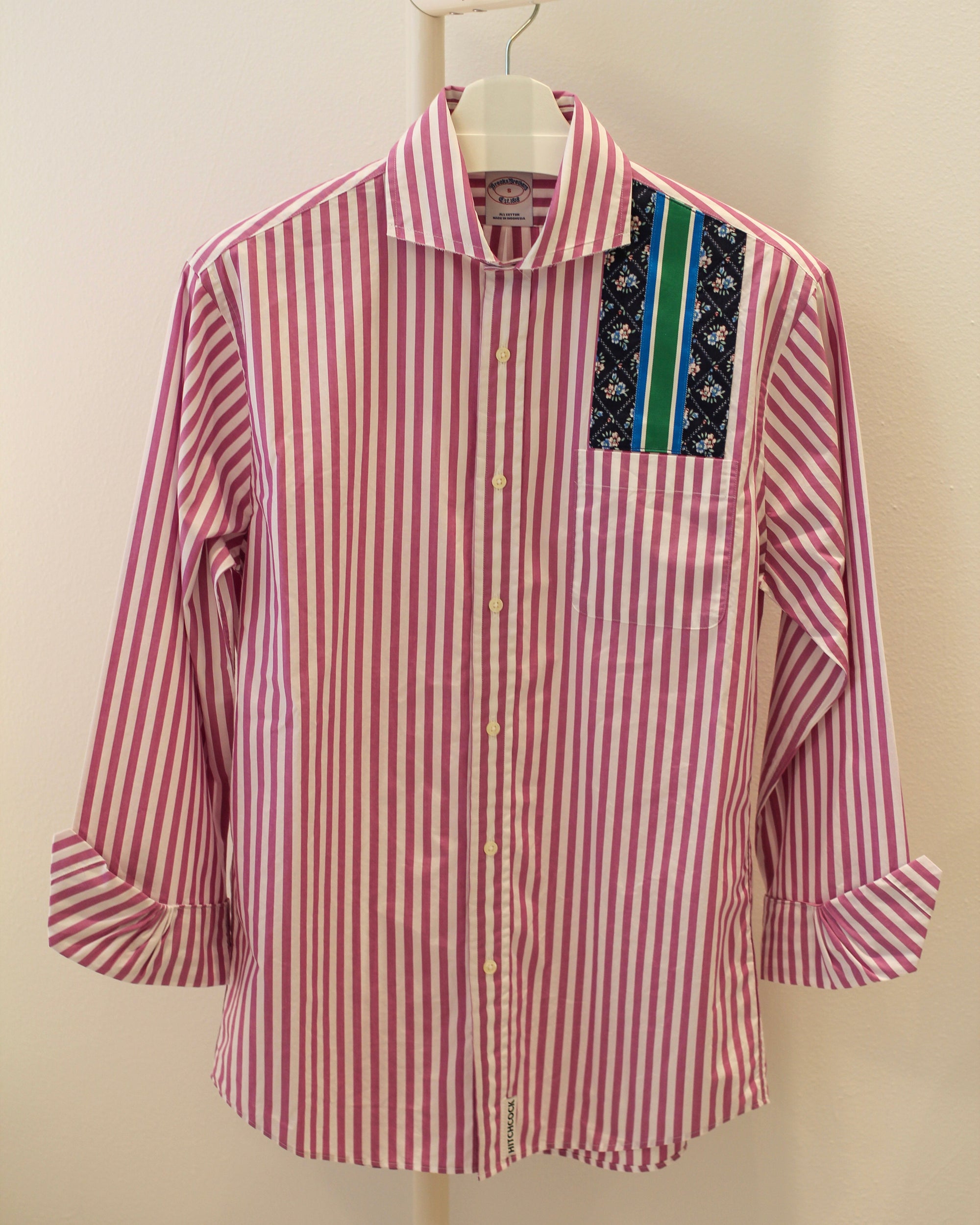 Small Purple Striped with Navy and Green Floral Ribbon Pocket Shirt