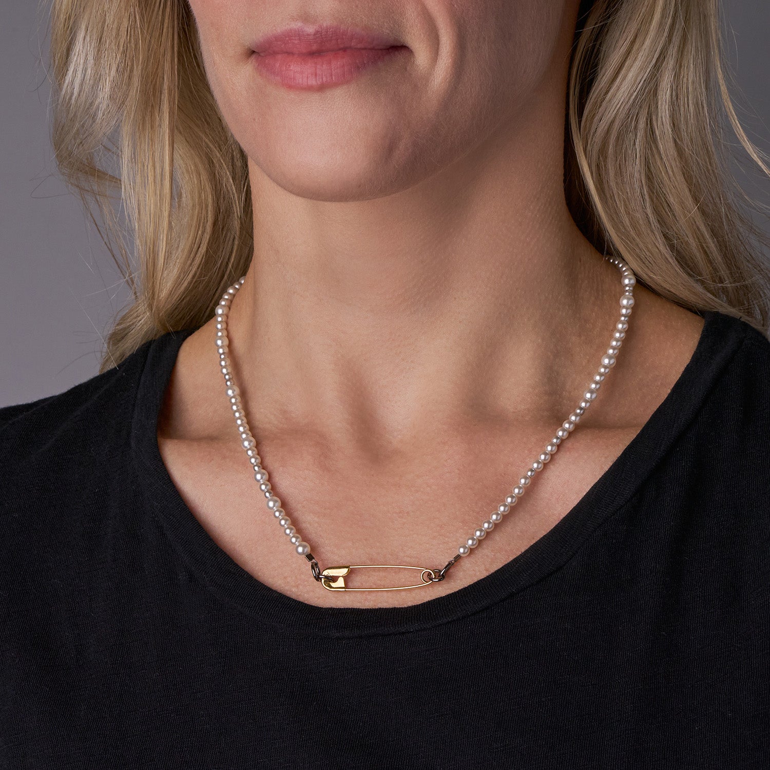 Petite Pearl & Safety Pin Necklace