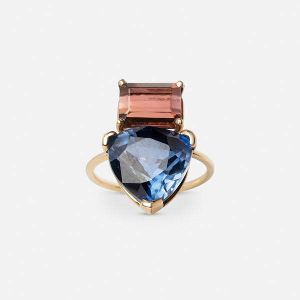 Blue & Amber Quartz Candy Cocktail Ring