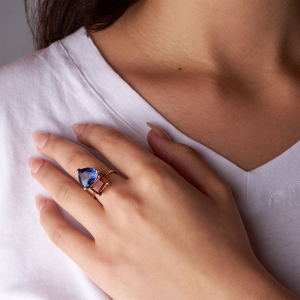 Blue & Amber Quartz Candy Cocktail Ring