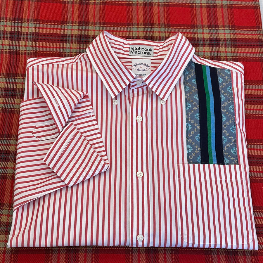 Medium Red Striped Pocket Ribbon Shirt (Blues/Greens)