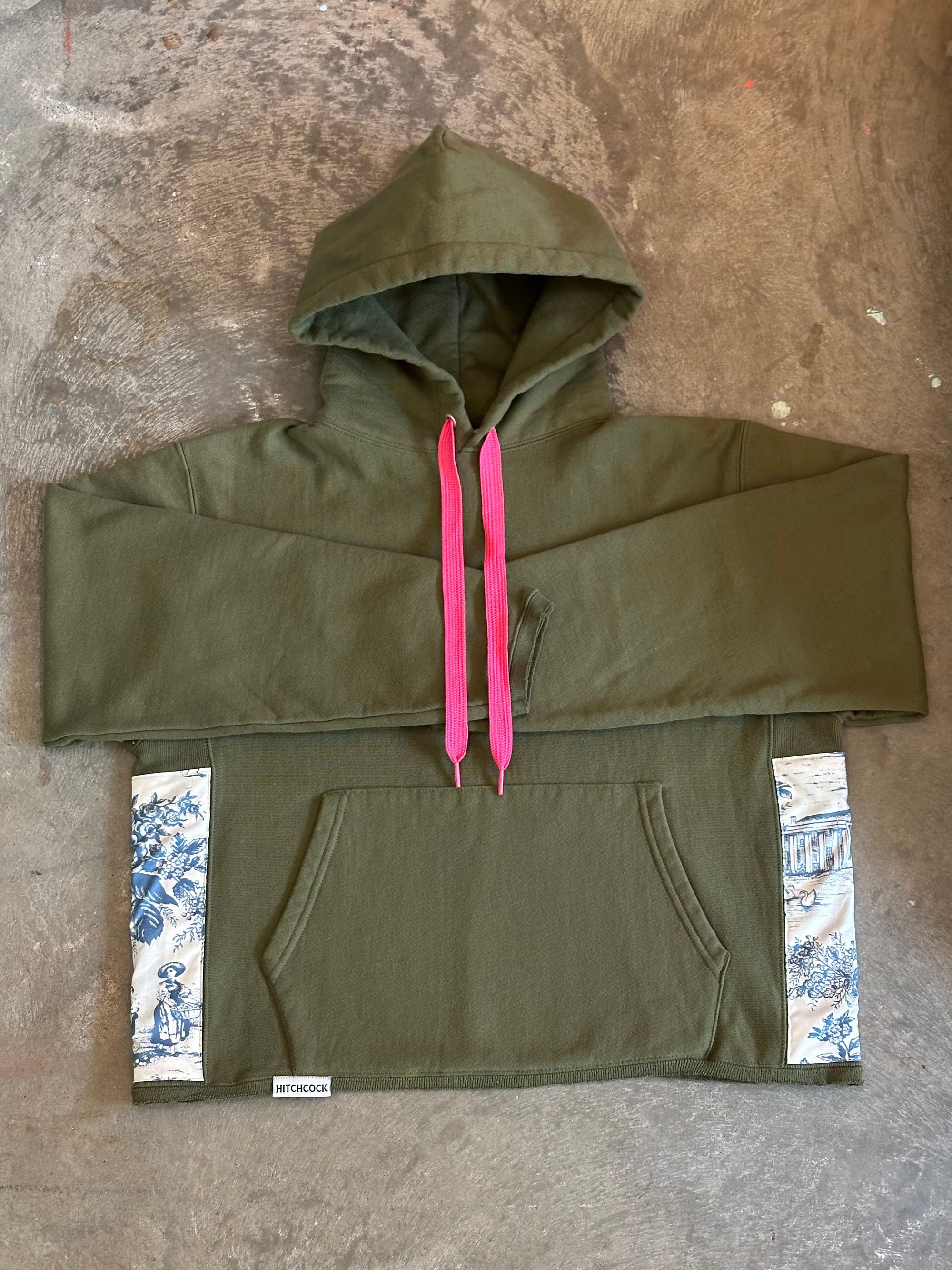 Medium Olive Hoodie w/ Blue Toile Fabric