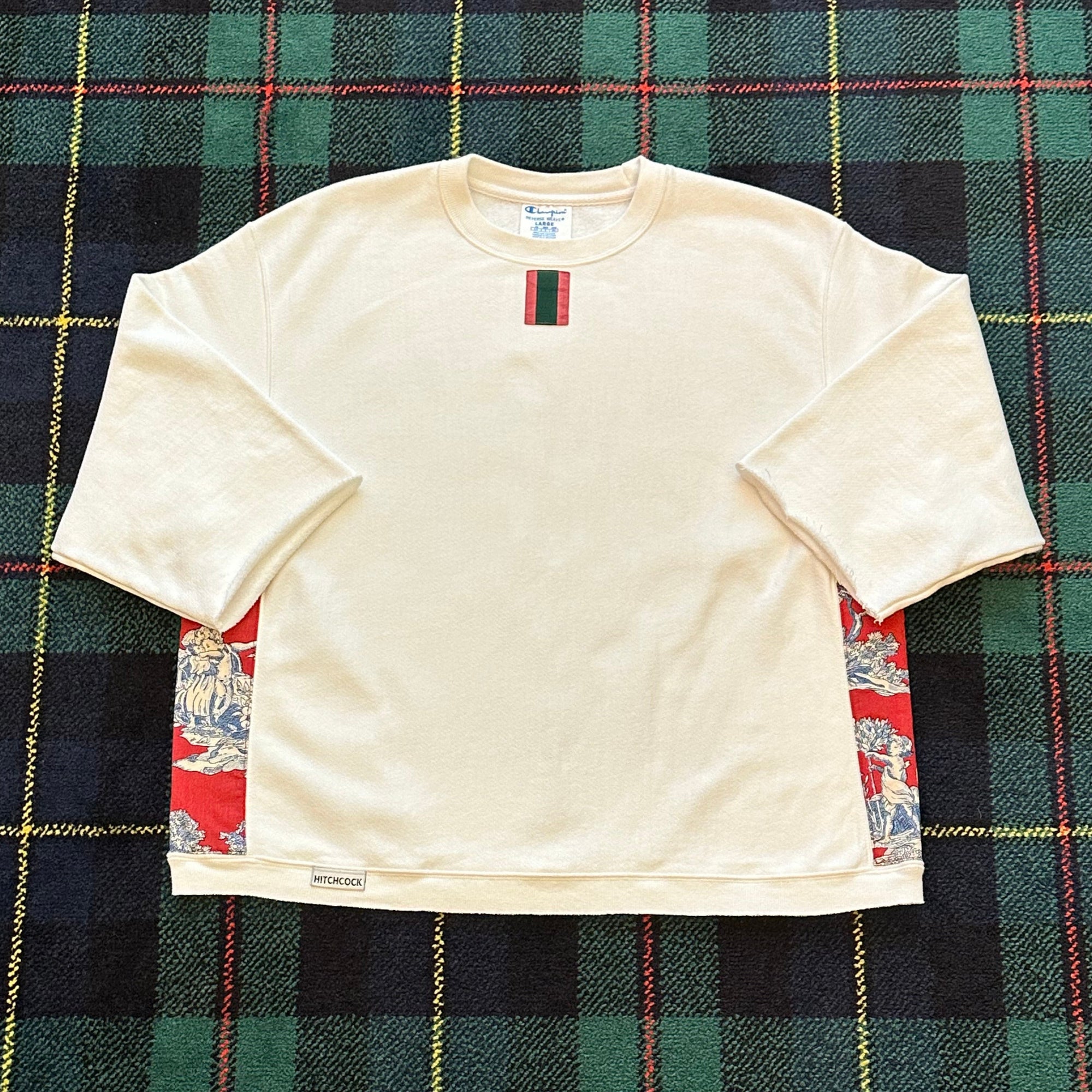 Large White Crewneck w/ Ribbon Tab and Toile