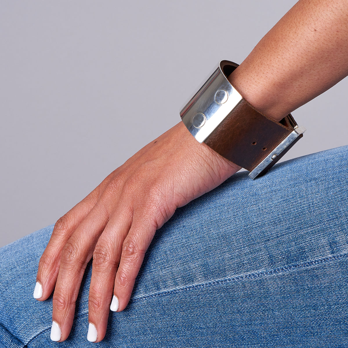 Large Cuff Silver & Leather Wide Cuff