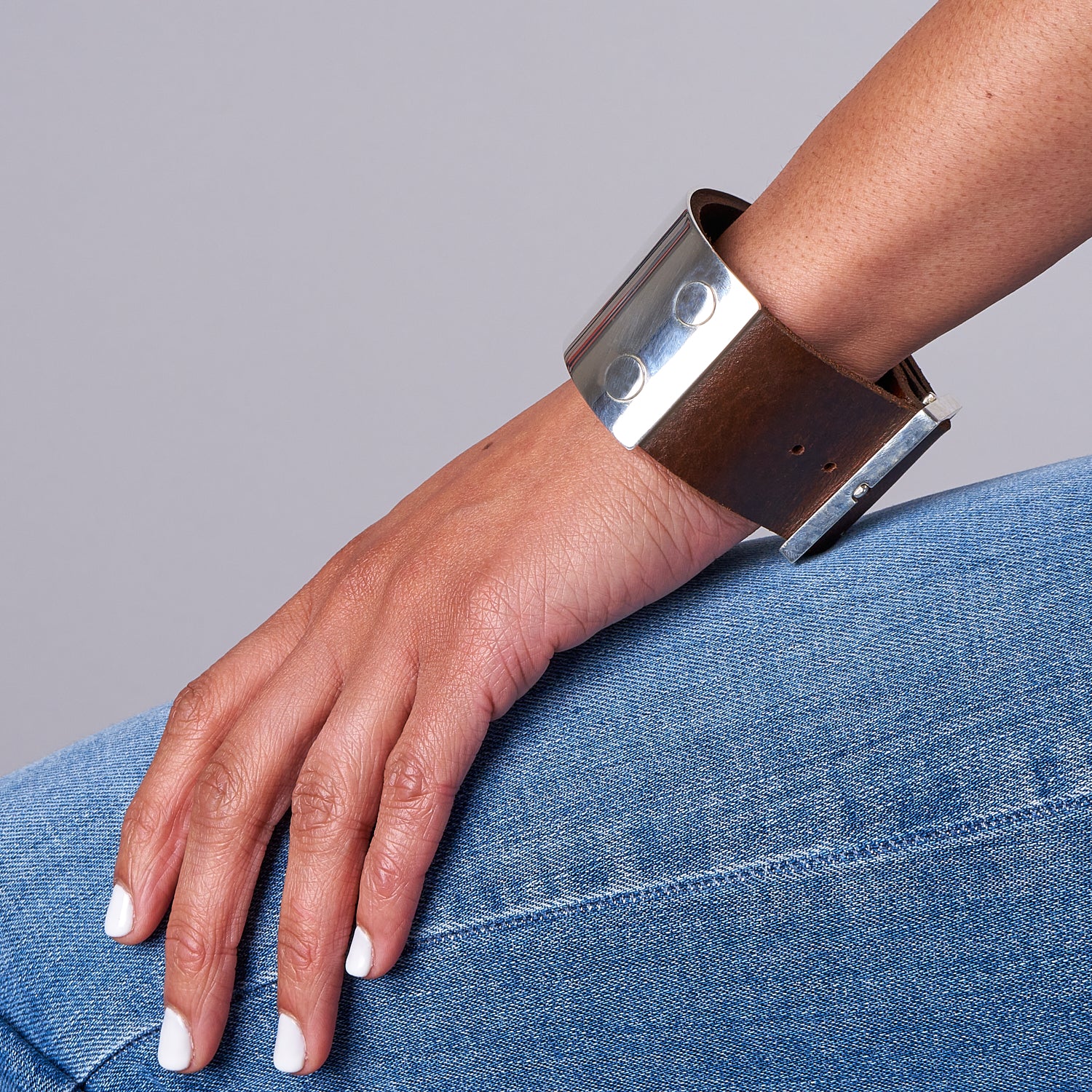 Silver & Leather Wide Cuff