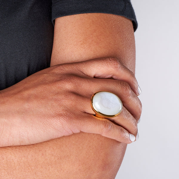 White Druzy Quartz Ring