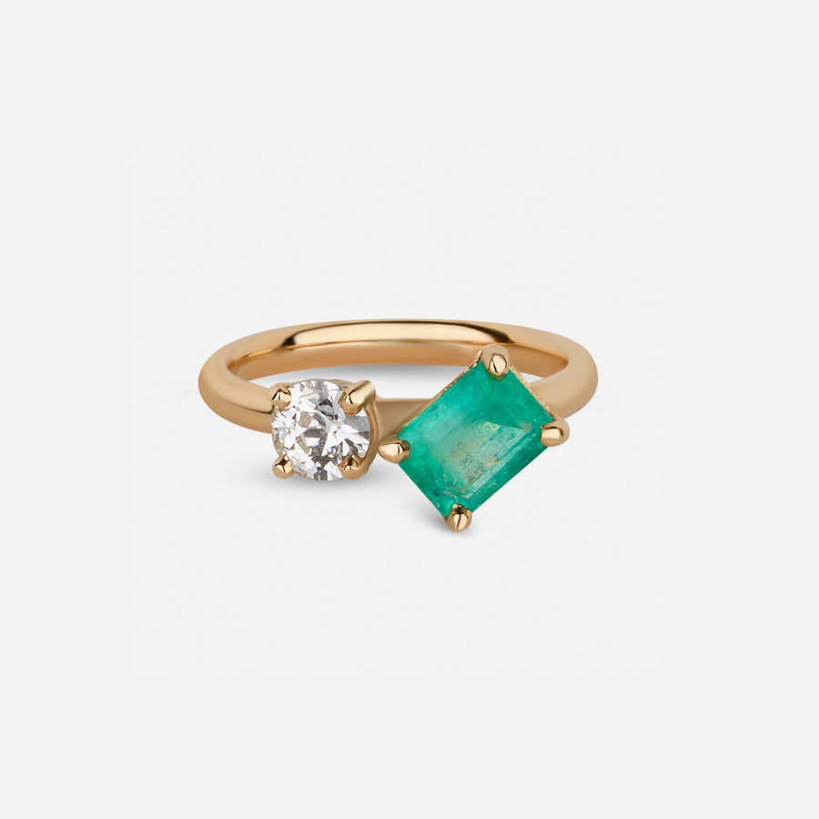 Emerald and Diamond Duo Ring