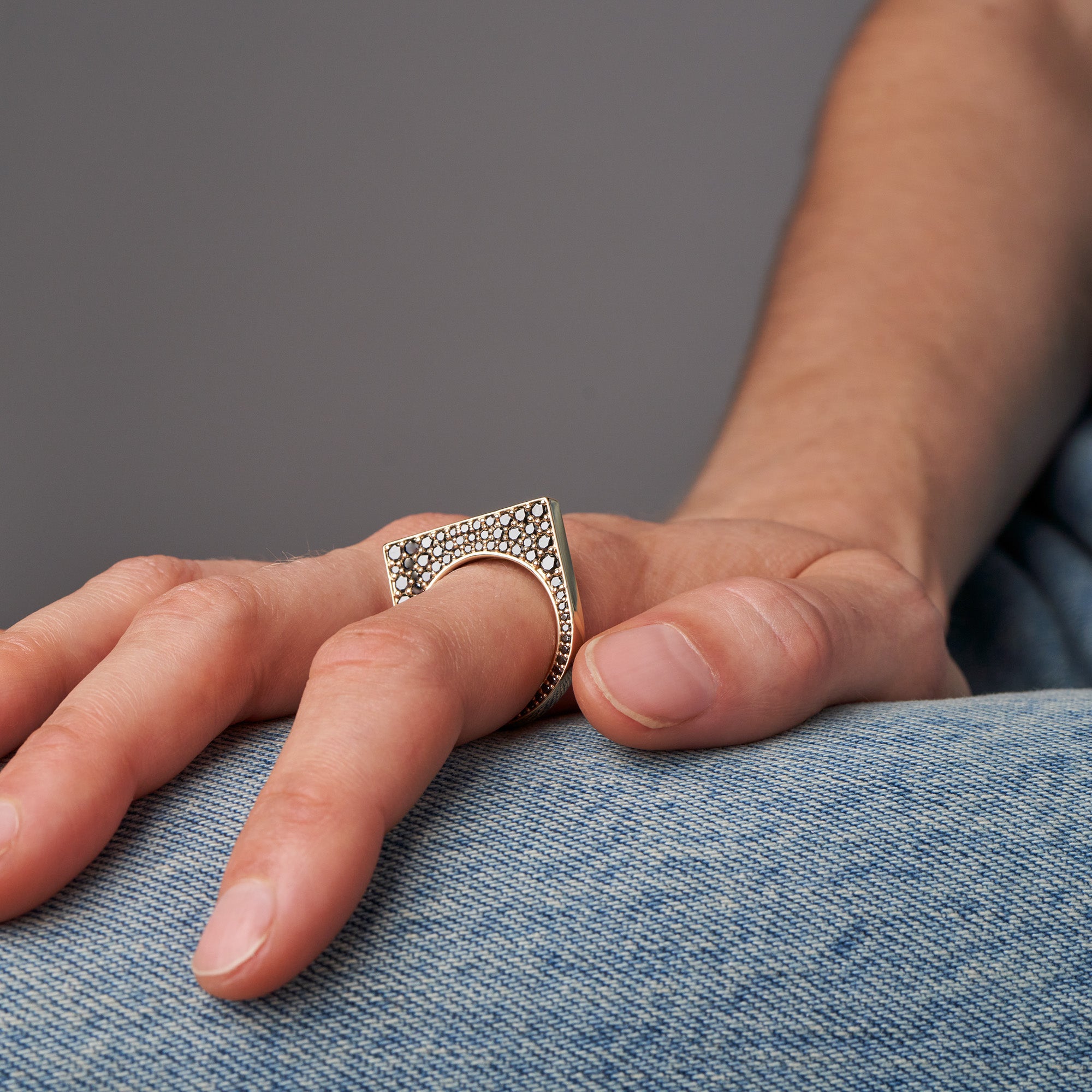 Custom Black Pave Diamond Slice Ring